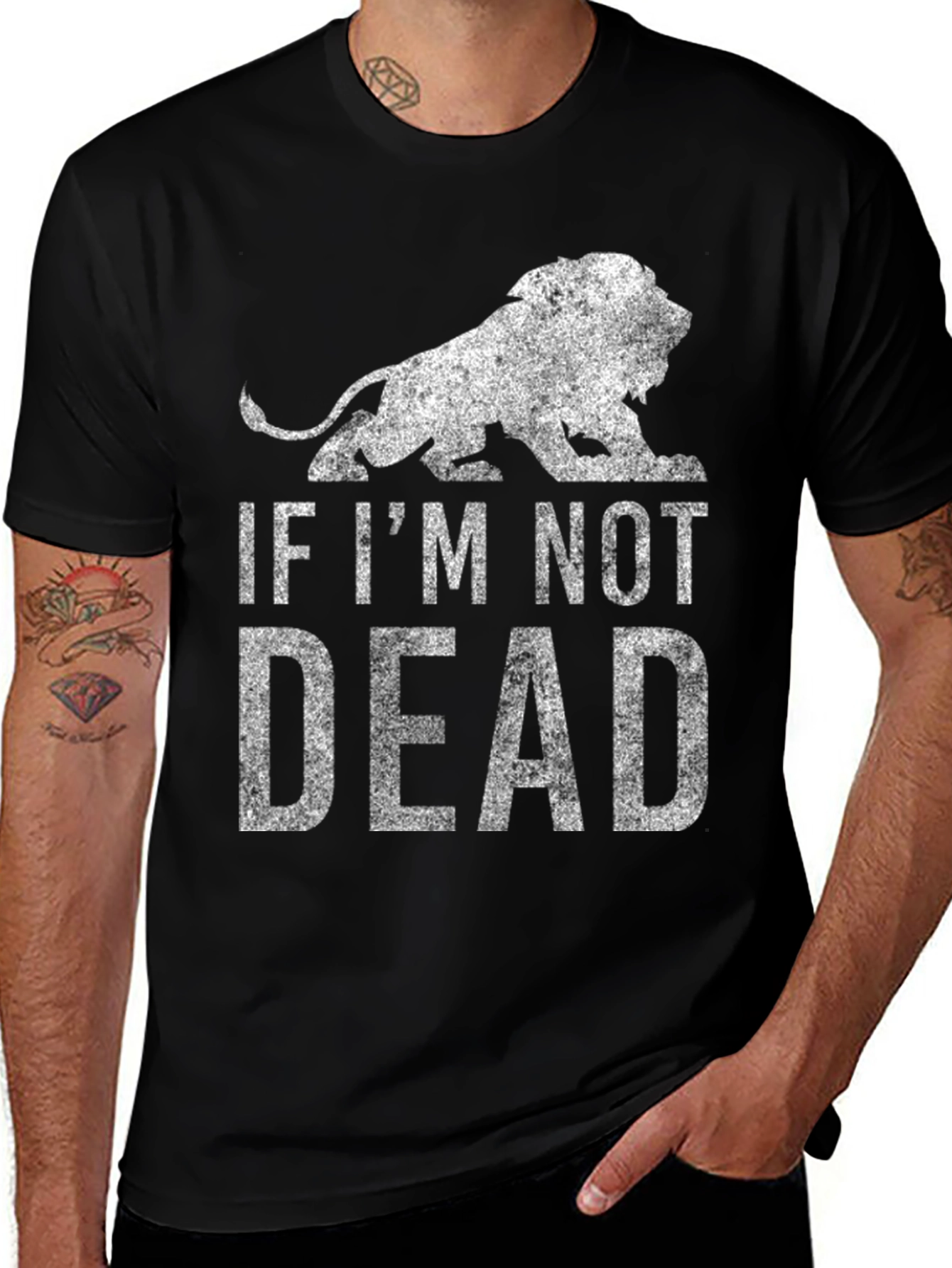 Variant 21 of Lion Graphic Tee - "If I'm Not Dead" - Black T-Shirt