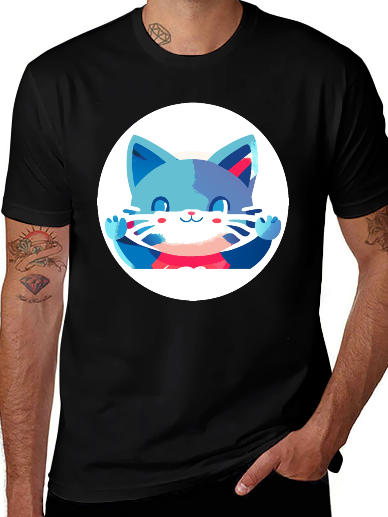 Variant 5 of Cute Cat Graphic Tee - Unisex Black T-Shirt