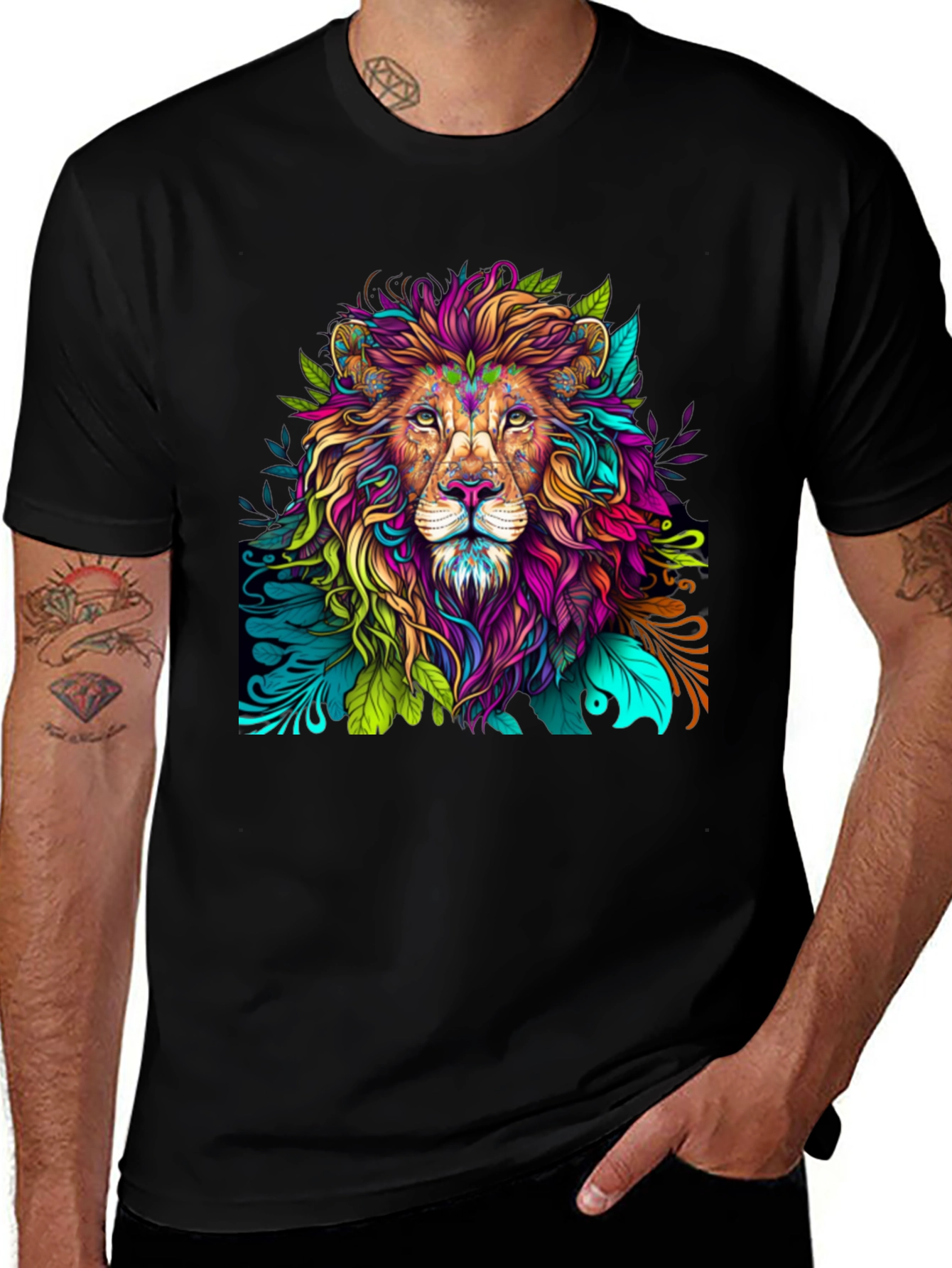 Variant 30 of Colorful Lion Graphic Tee - Bold Style