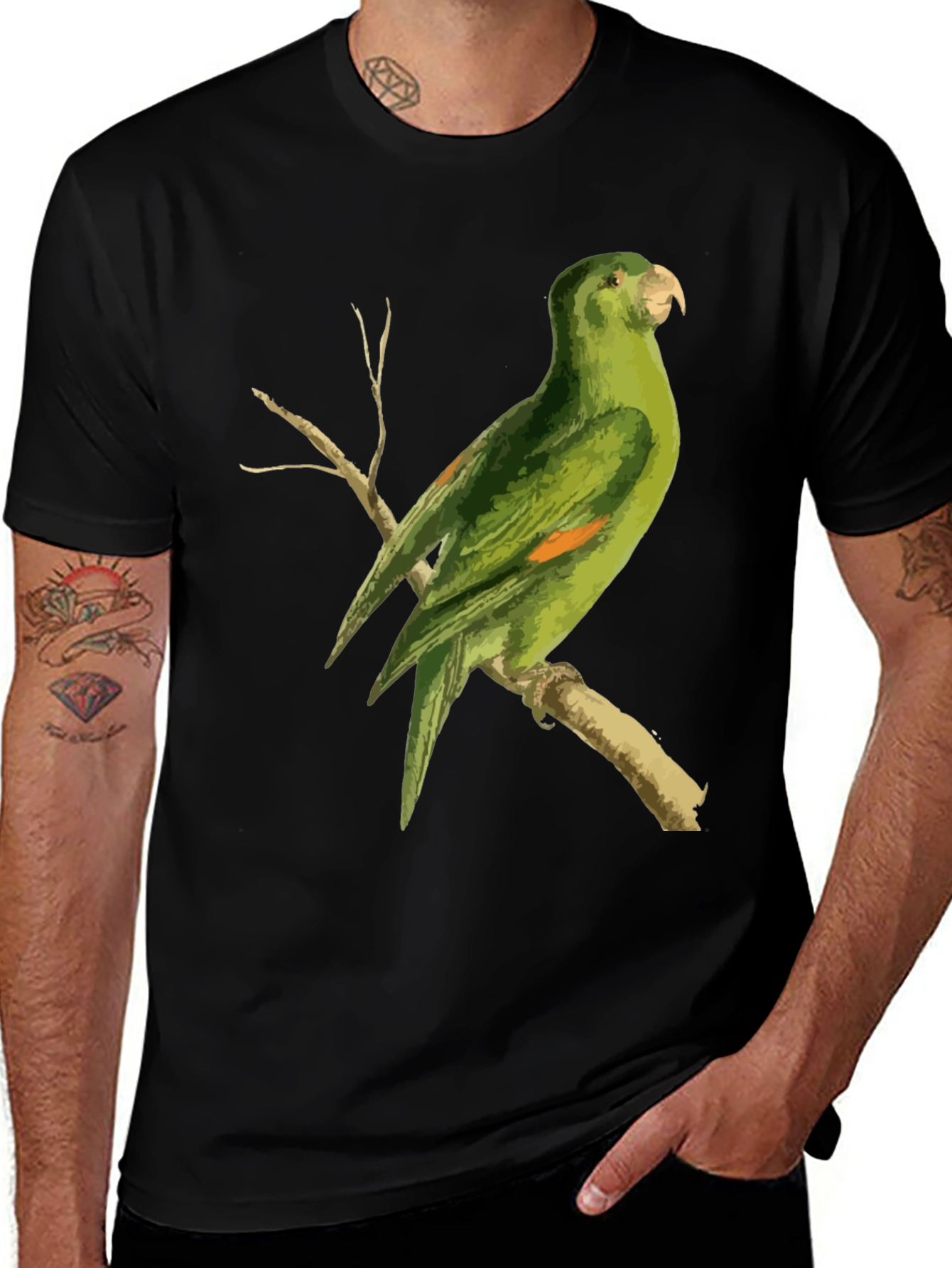 Variant 6 of Green Parrot Graphic Tee - Men's Casual Style