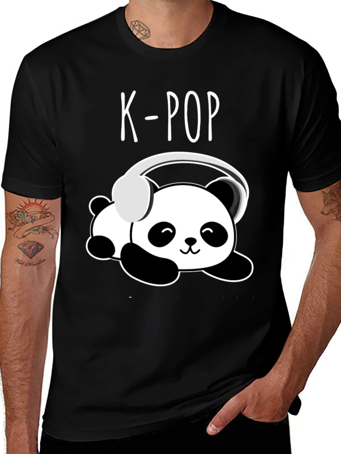Variant 29 of K-Pop Panda Headphone Graphic Black T-Shirt