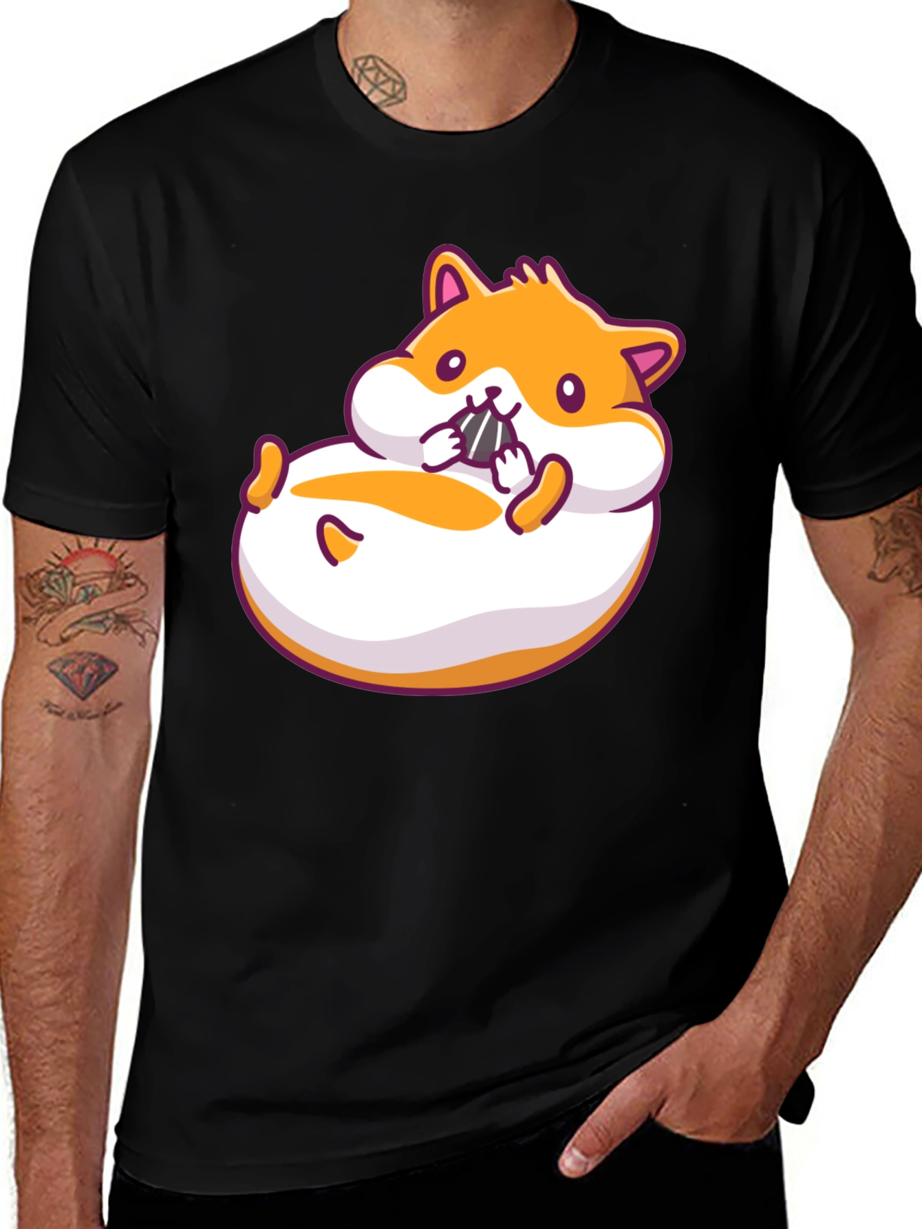 Variant 5 of Hamster Cartoon Graphic Black T-Shirt