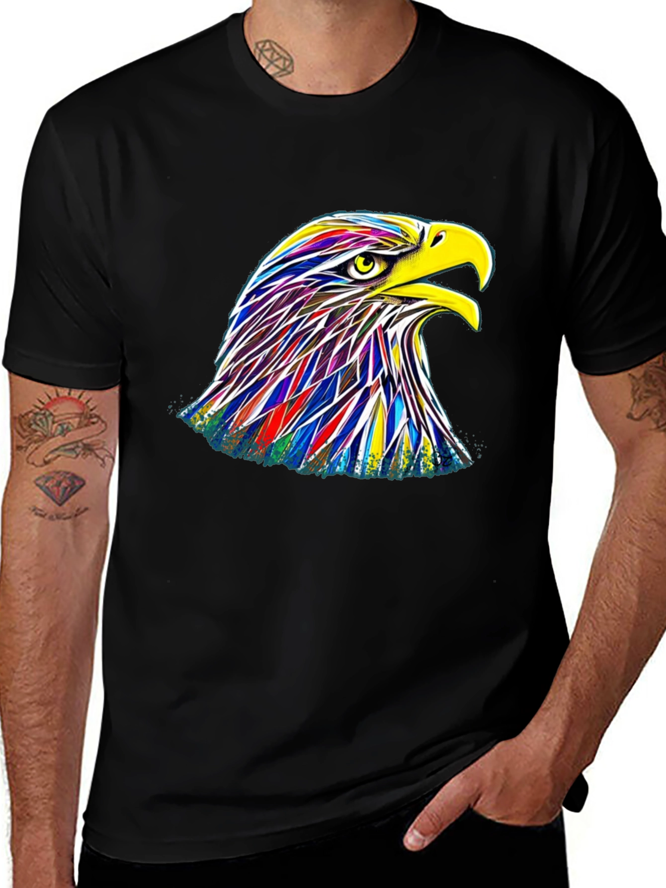Variant 29 of Rainbow Eagle Graphic Black T-Shirt