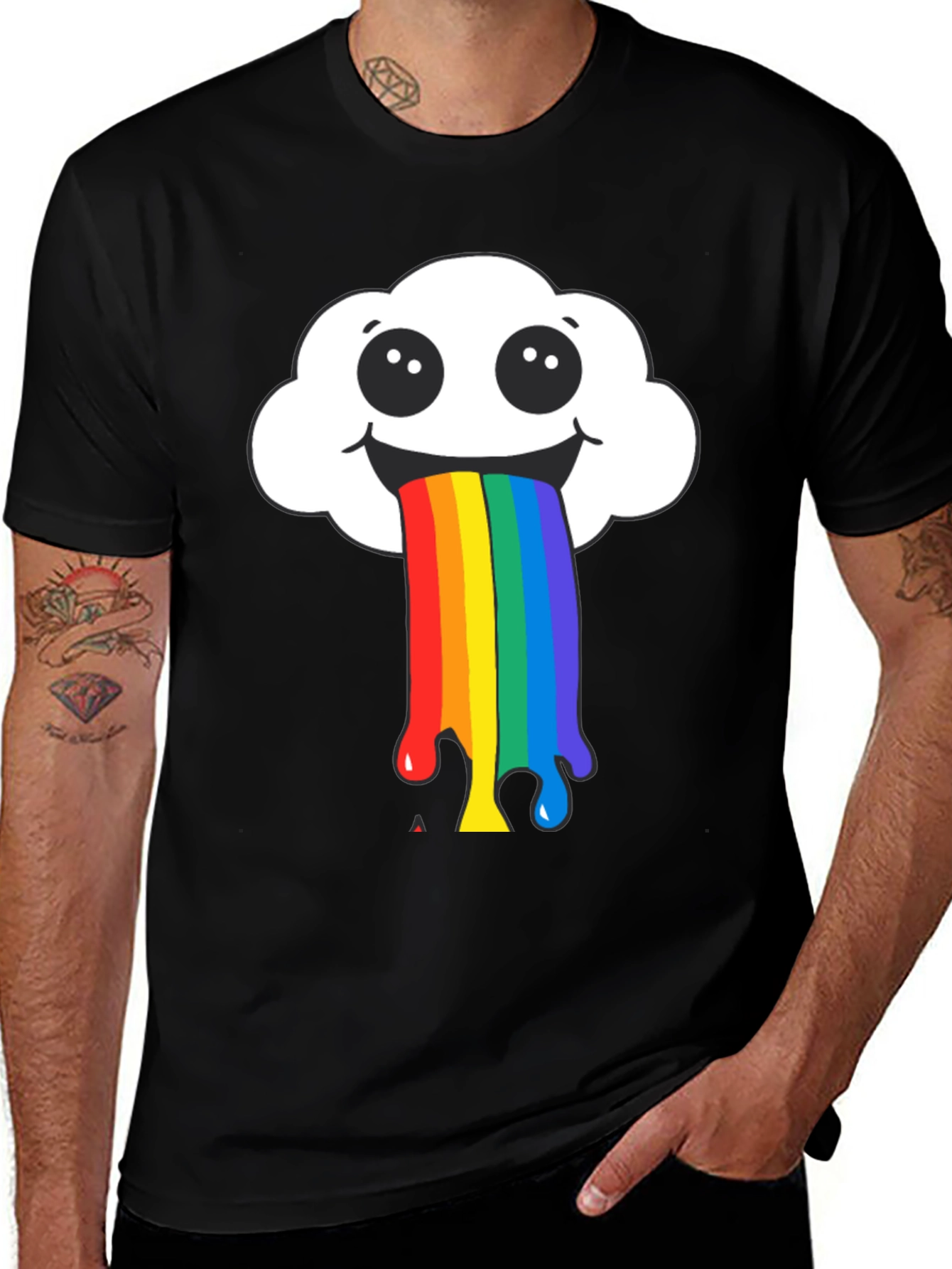 Variant 8 of Rainbow Puke Cloud Graphic Tee - Black Cotton T-Shirt