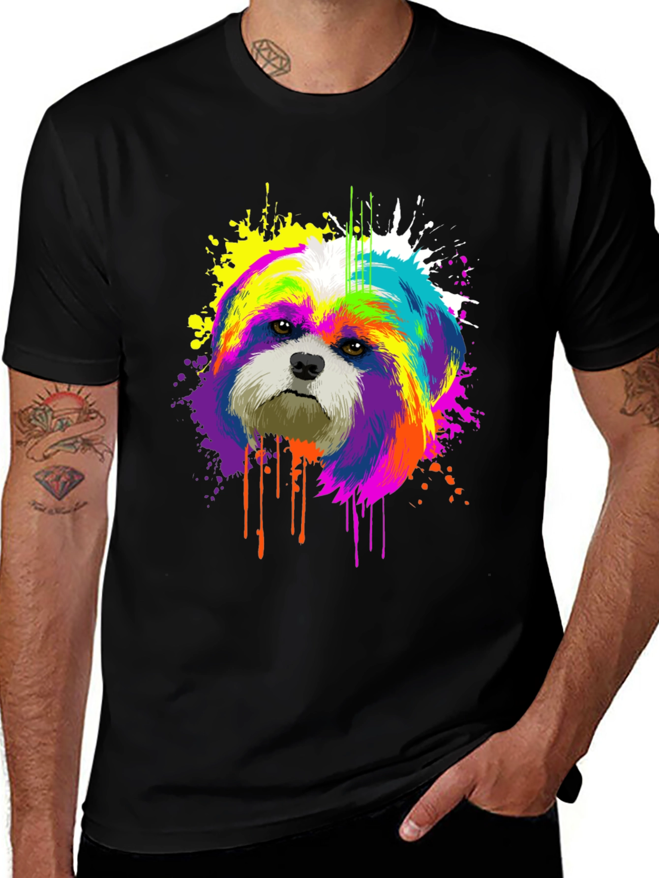 Variant 25 of Colorful Dog Graphic Print Black T-Shirt