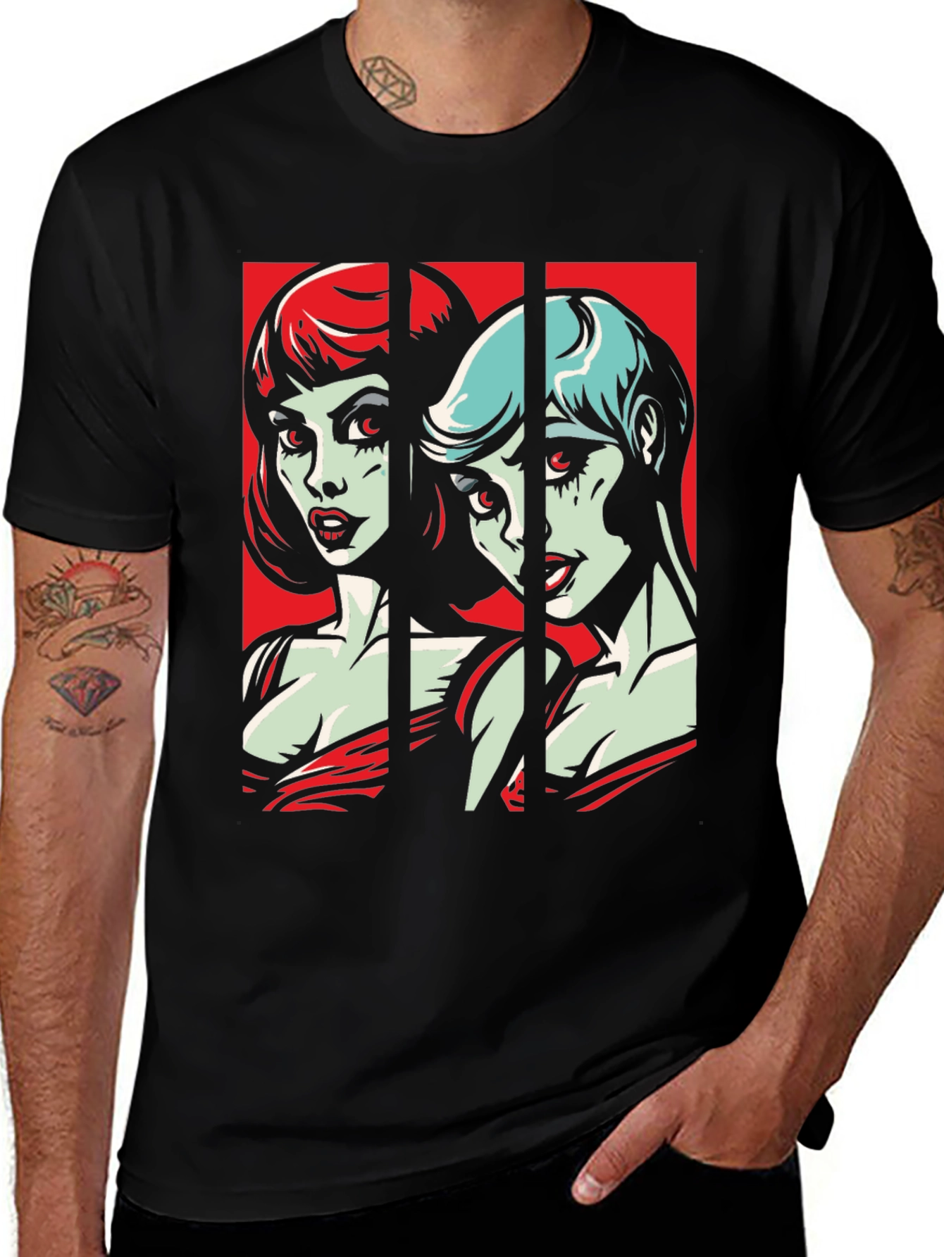 Variant 9 of Retro Pop Art Vampire Women Black T-Shirt