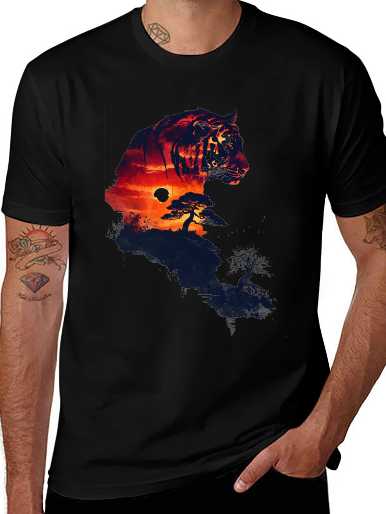 Variant 23 of Sunset Tiger Graphic T-Shirt - Stylish Men's Tee
