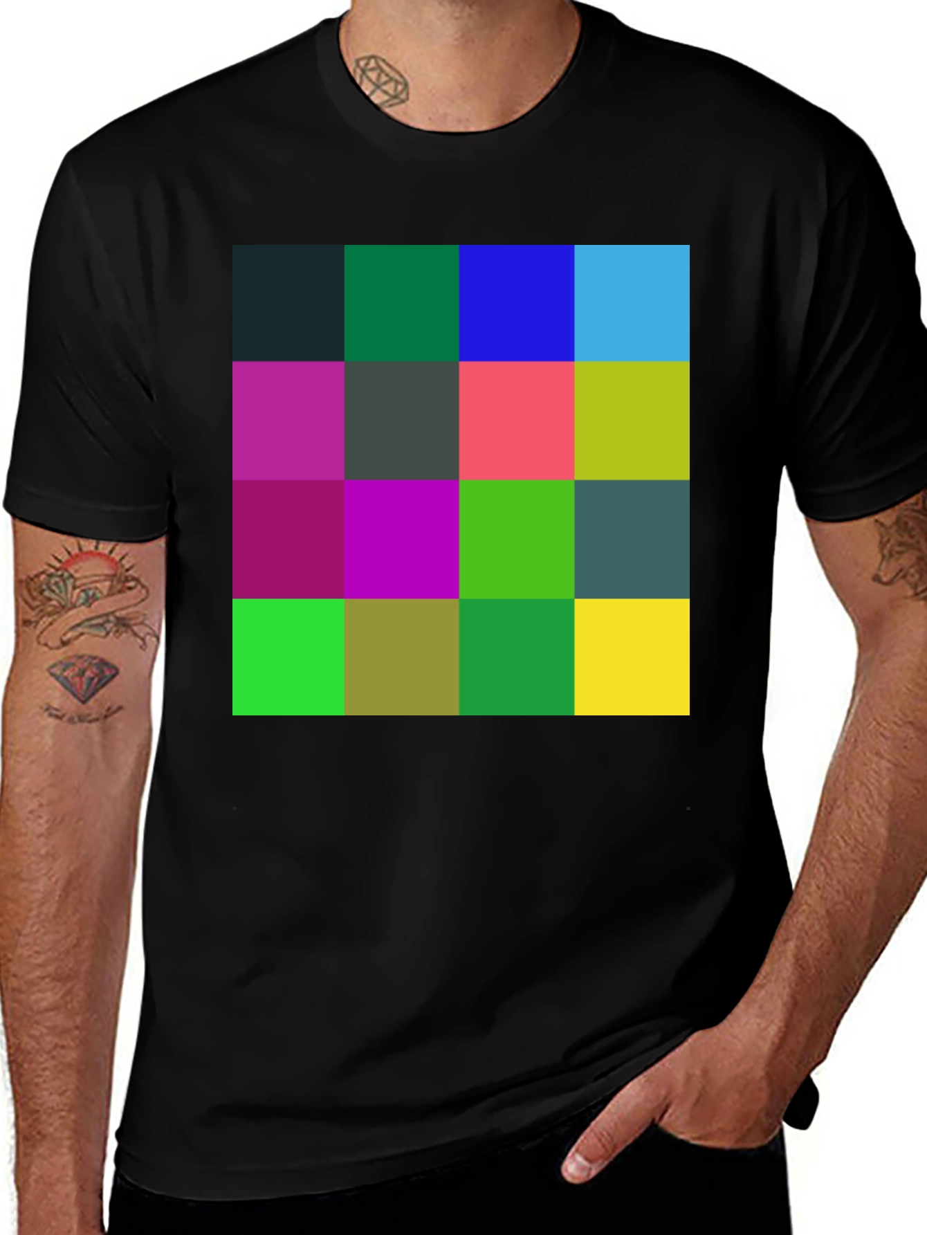 Geometric Squares Black T-Shirt - Abstract Design
