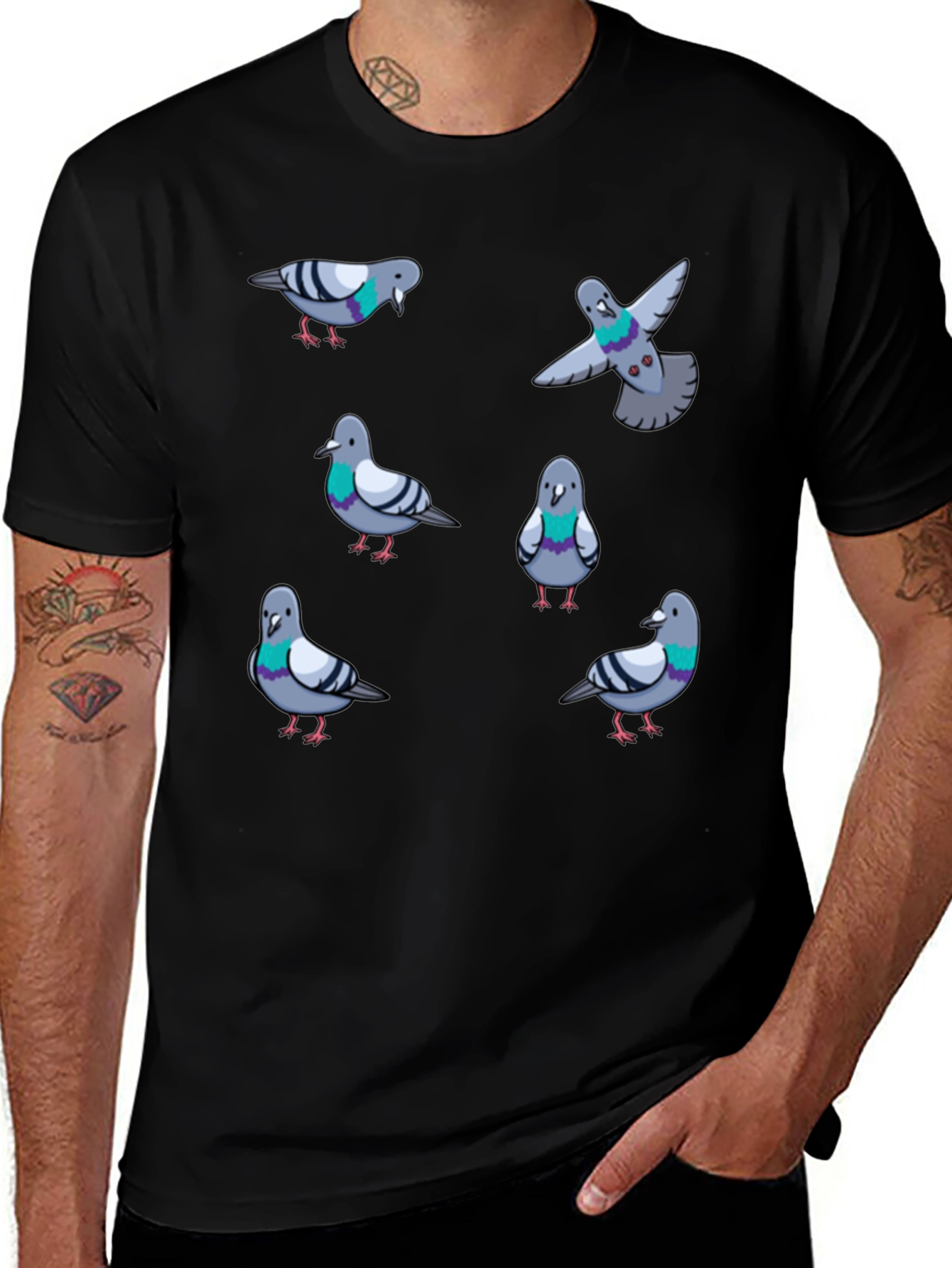 Variant 29 of Pigeon Graphic Print Men's Black T-Shirt