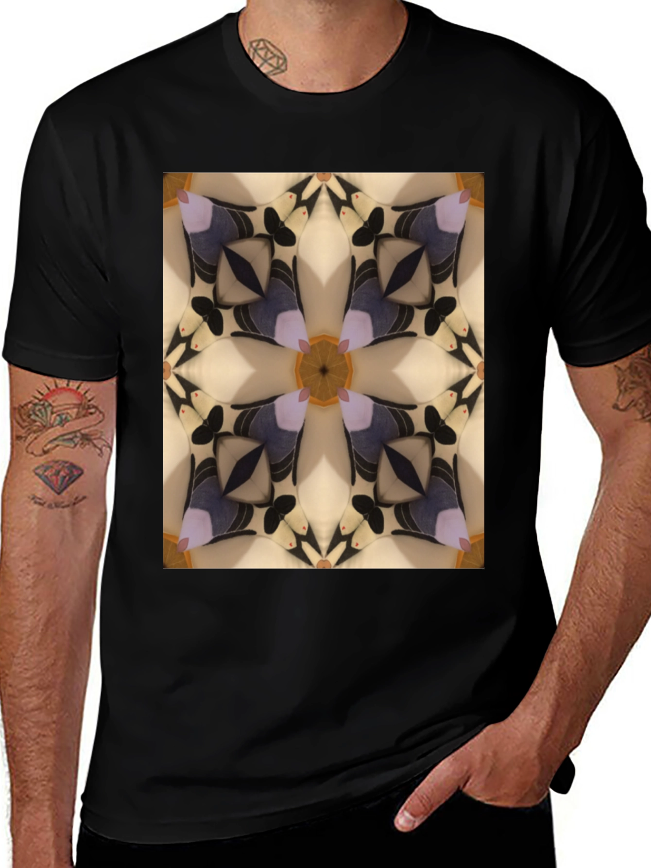 Variant 16 of Abstract Kaleidoscope Pattern Black T-Shirt