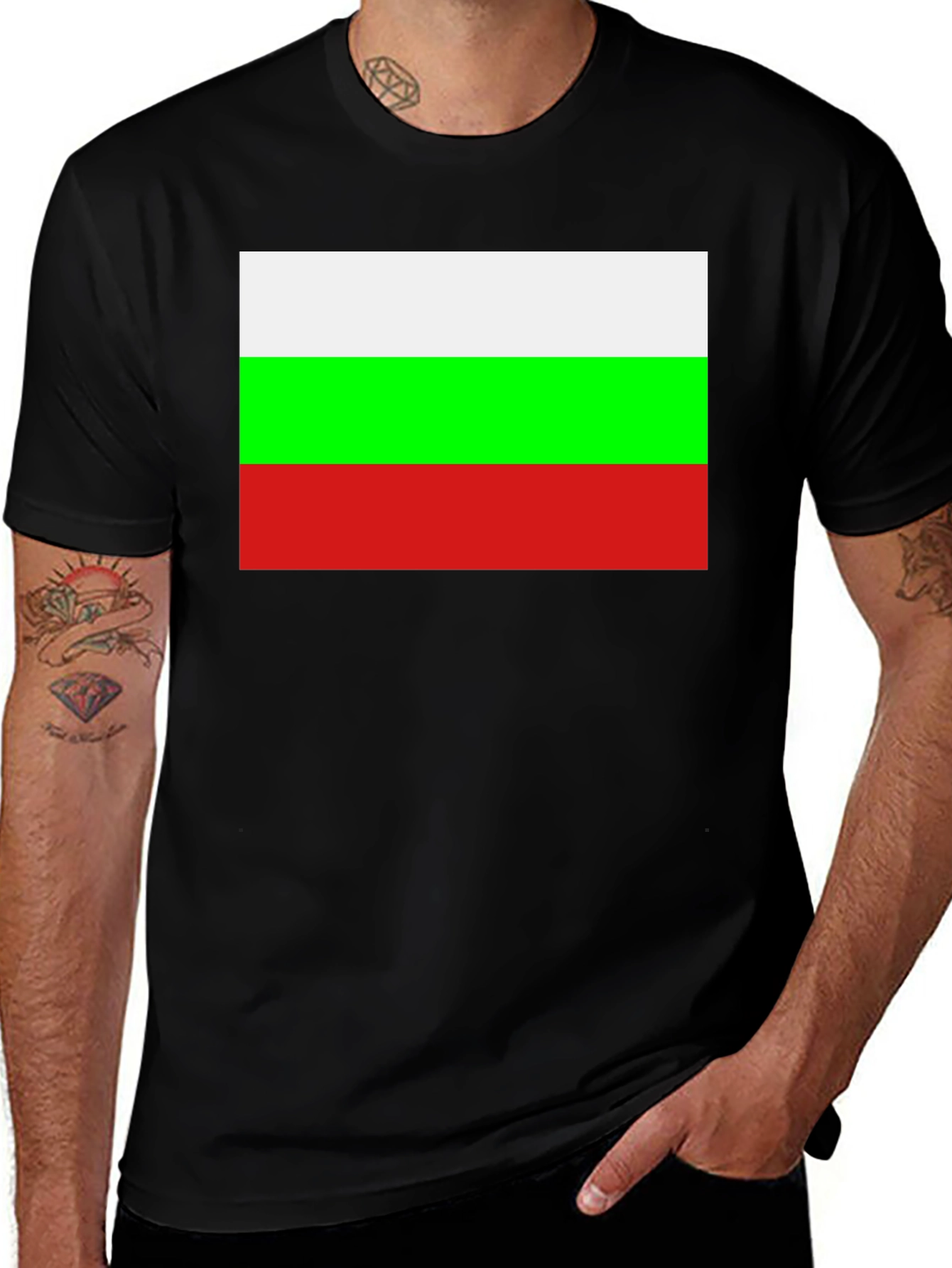 Bulgaria Flag Graphic Tee - Black Cotton T-Shirt