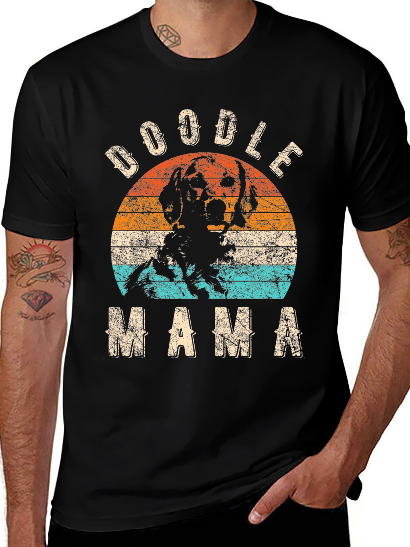 Doodle Mama Vintage Style Graphic Tee - Black Cotton T-Shirt