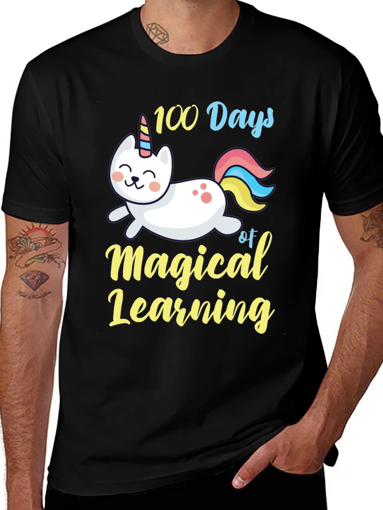 100 Days of Magical Learning Unicorn Cat T-Shirt