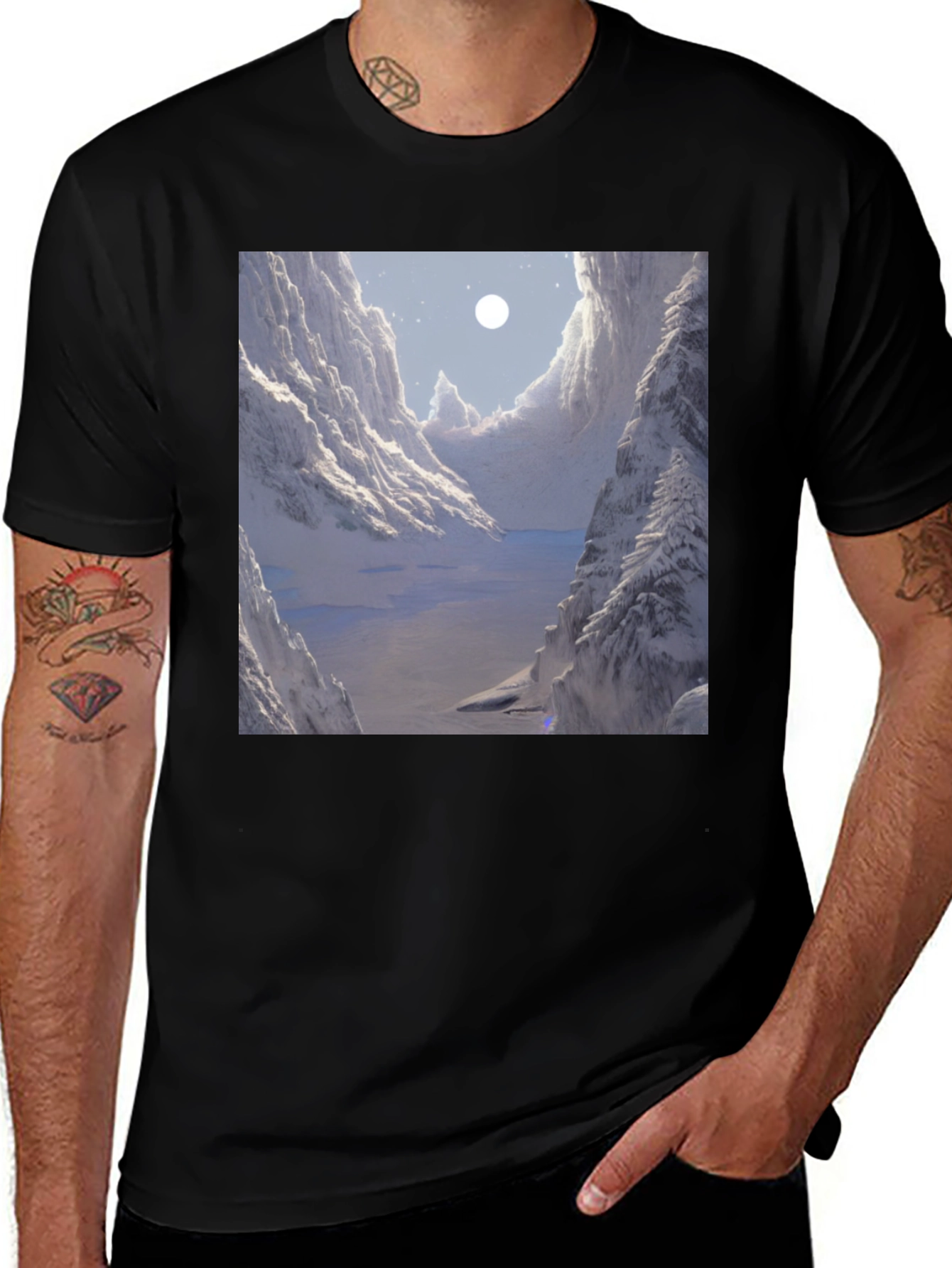 Variant 8 of Snowy Mountain Valley T-Shirt - Black