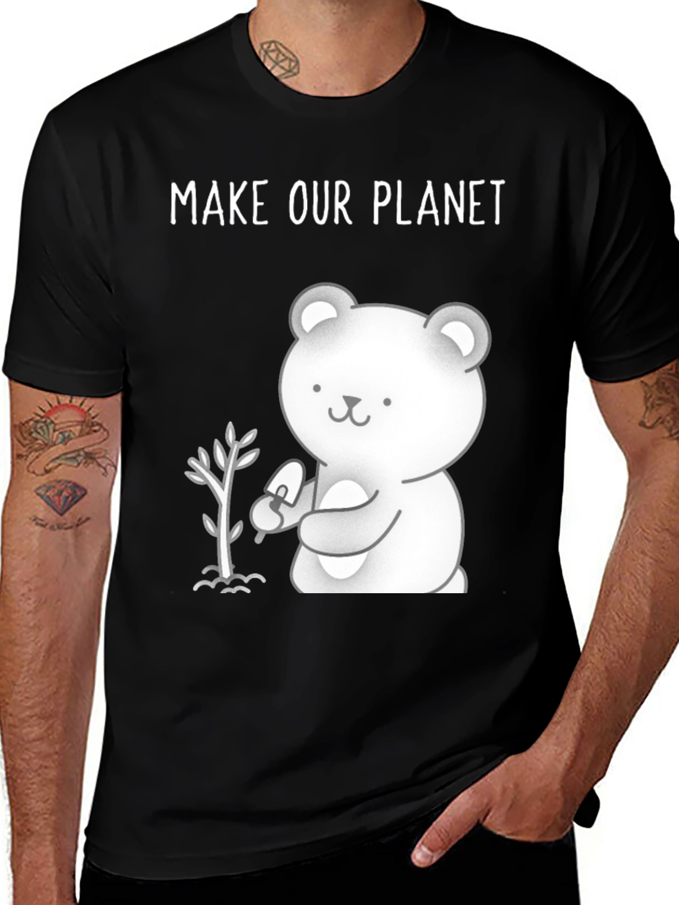 Variant 27 of Eco-Friendly Bear Planting Tree Graphic T-Shirt