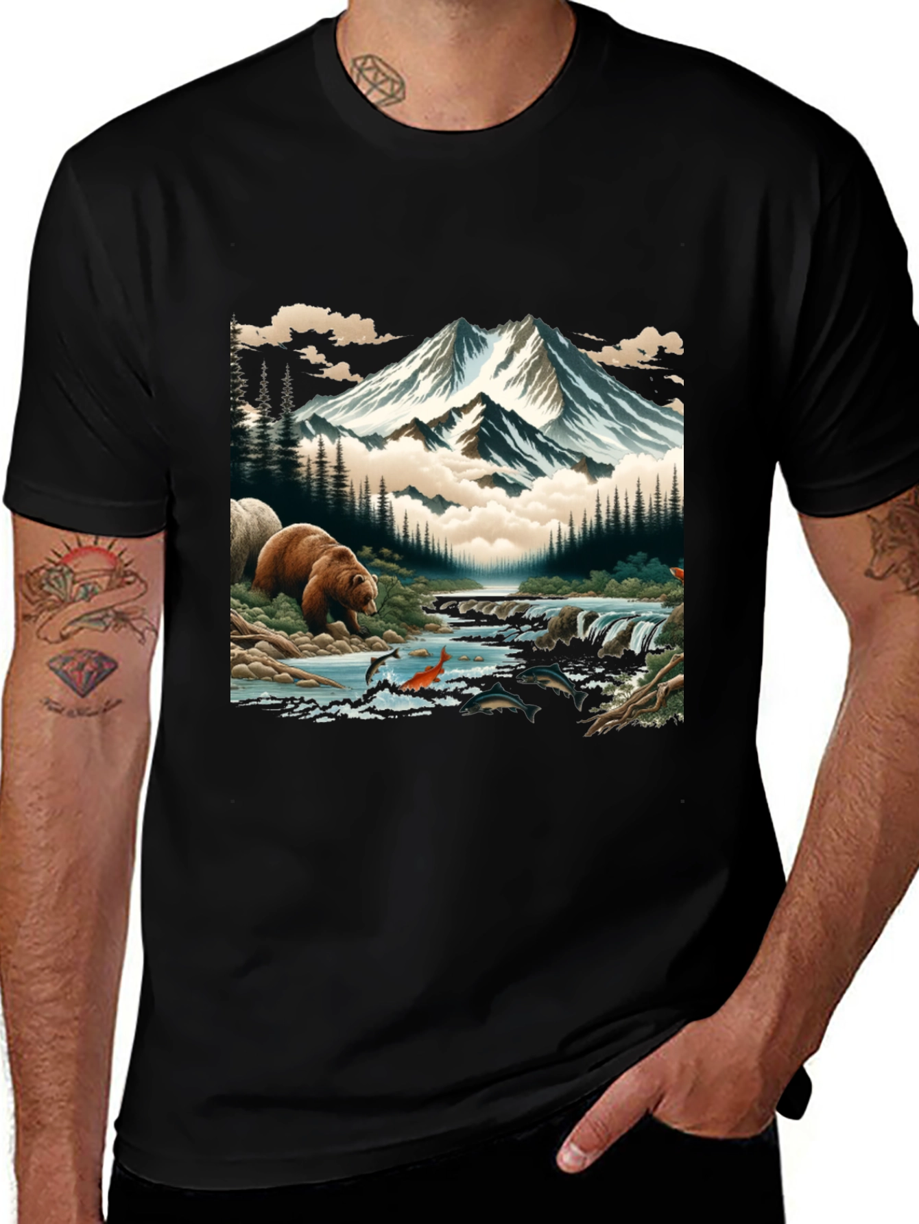 Variant 26 of Nature Bear & Mountain Graphic Tee - Black