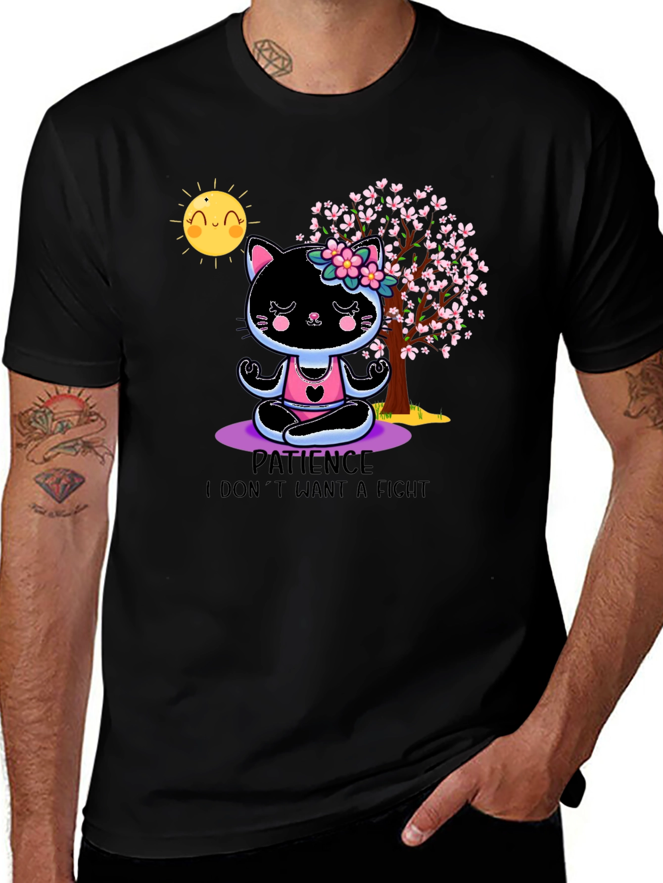 Variant 8 of Patience Cat Yoga T-Shirt - Cute Meditating Kitten Tee