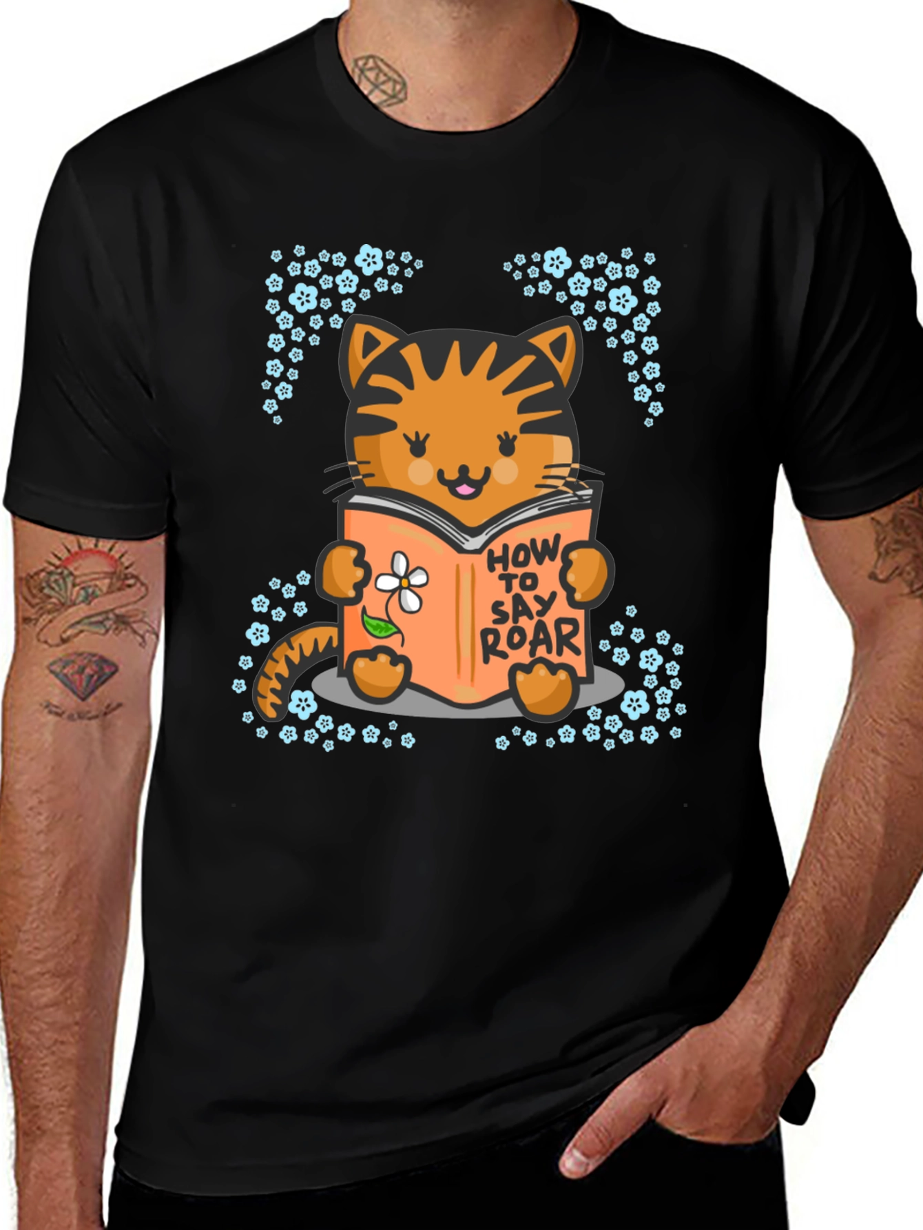 Variant 26 of Cute Cat Reading T-Shirt - How To Say Roar