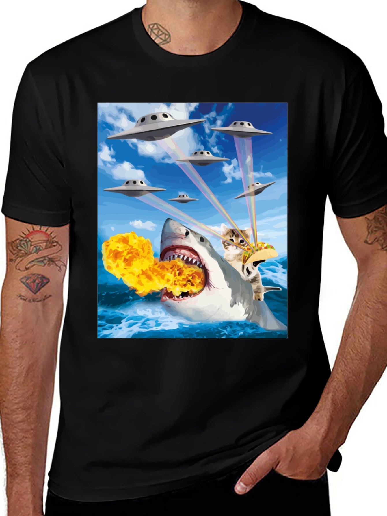 Variant 24 of Shark Cat Taco UFO Graphic Tee