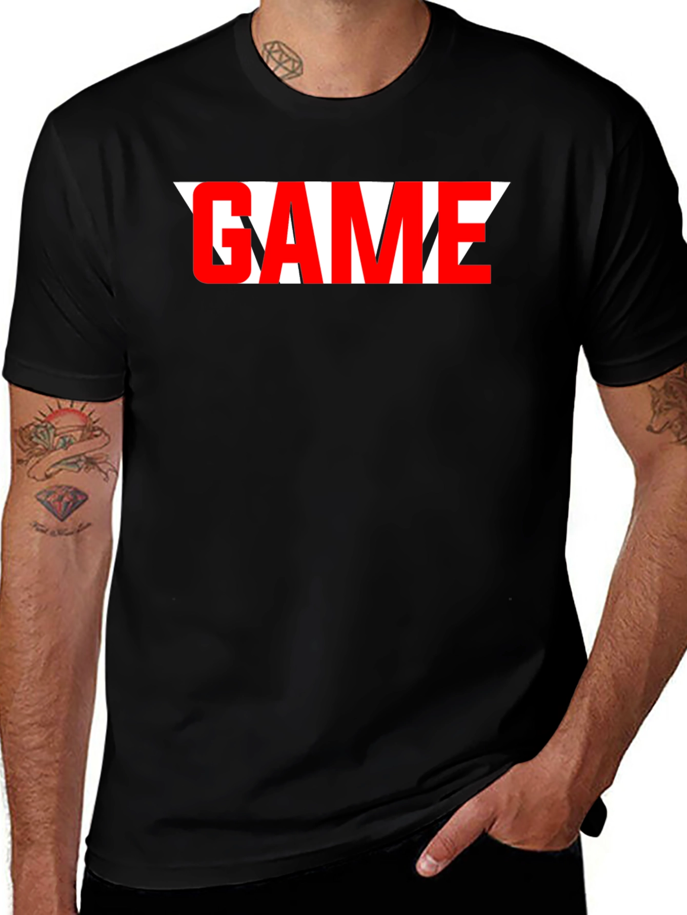 Game On Black T-Shirt - Red and White Graphic Print