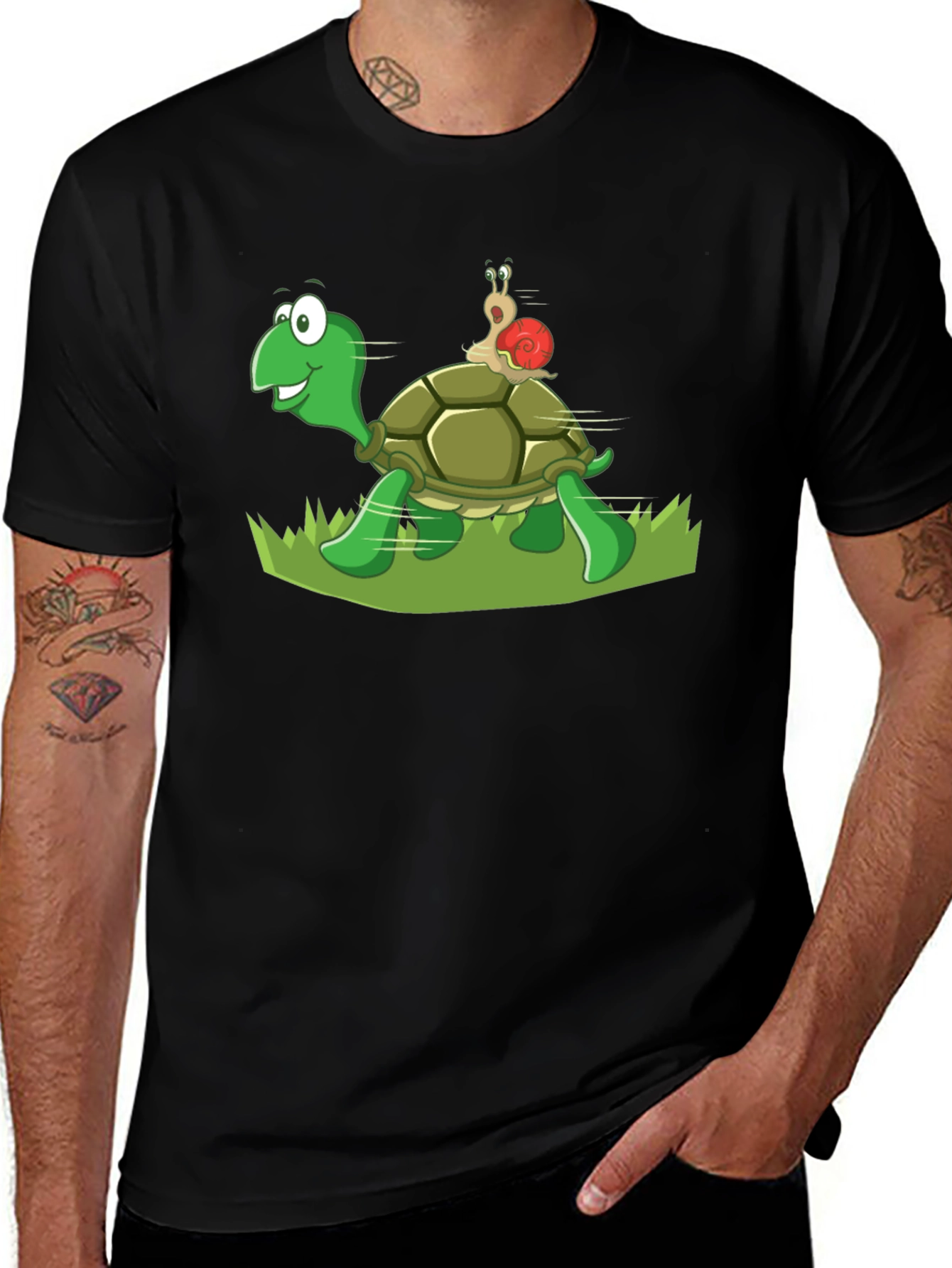 Variant 13 of Turtle and Snail Graphic Black T-Shirt