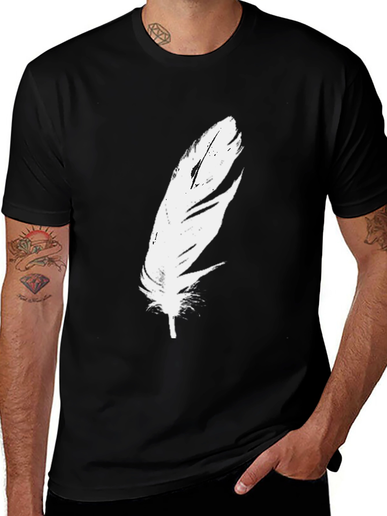 Variant 5 of Feather Graphic Black T-Shirt - Modern Style