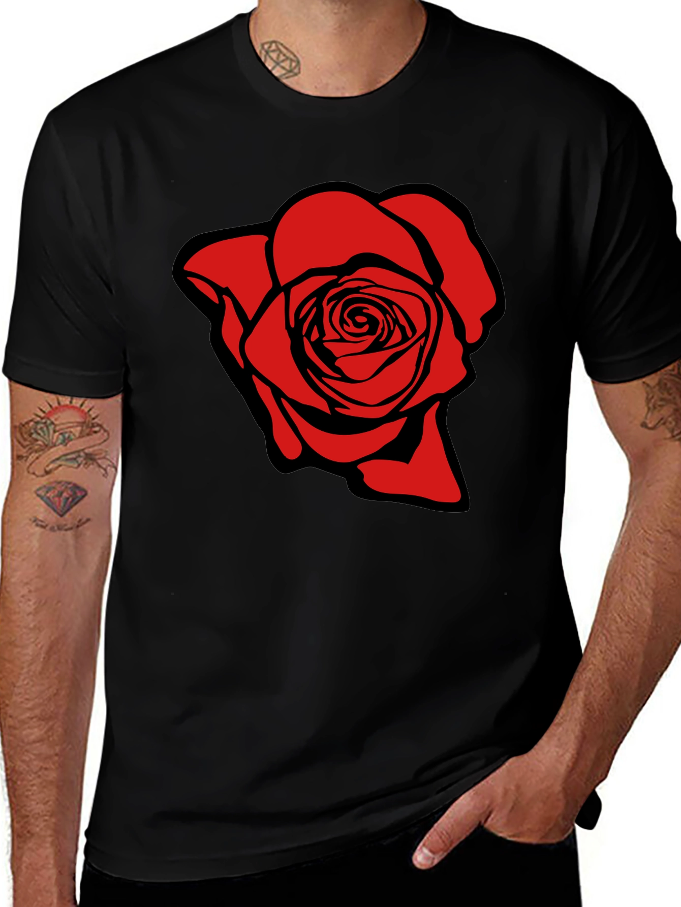 Variant 26 of Rose Graphic T-Shirt - Black Cotton Tee