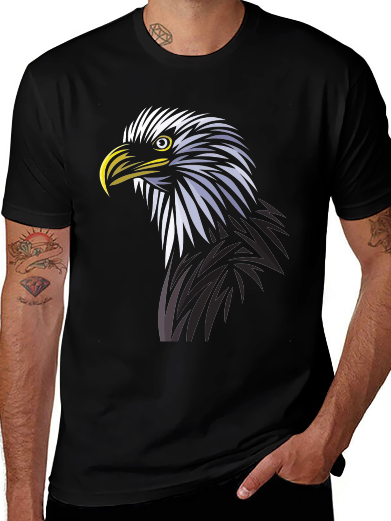 Variant 14 of Bold Eagle Graphic Tee - Black Cotton Crew Neck
