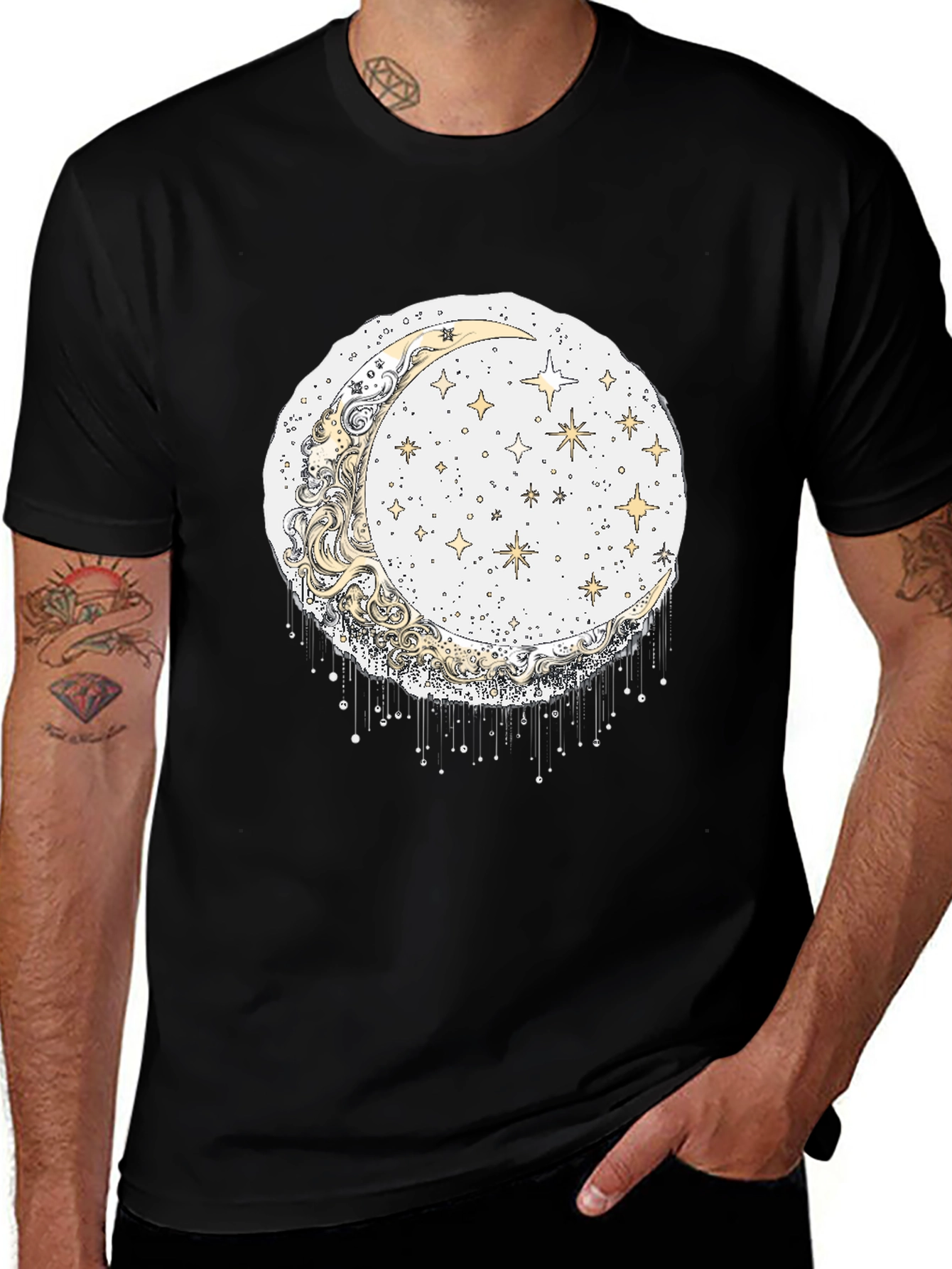 Black Celestial Moon & Stars Graphic Tee main image