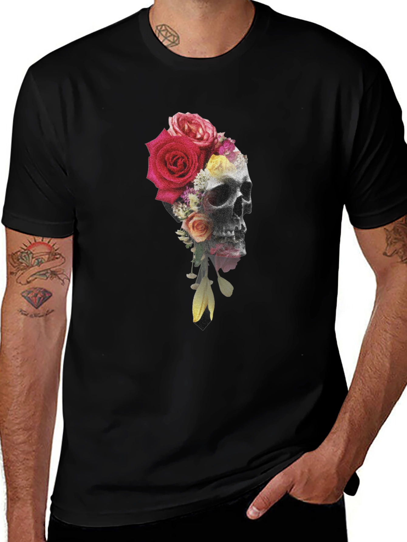 Variant 16 of Skull & Roses Graphic Tee - Dark Aesthetic
