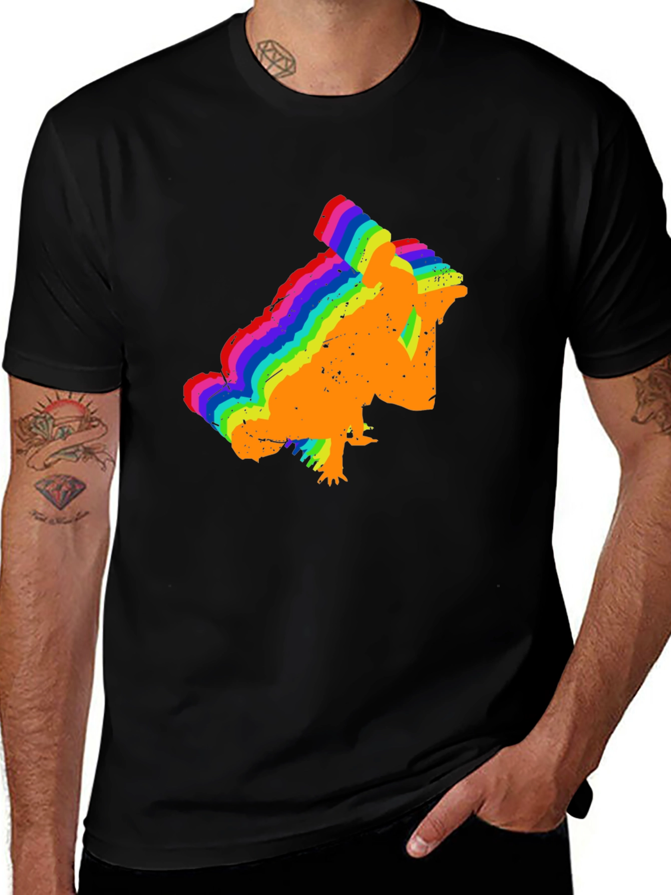 Variant 10 of Rainbow Chameleon T-Shirt - Black