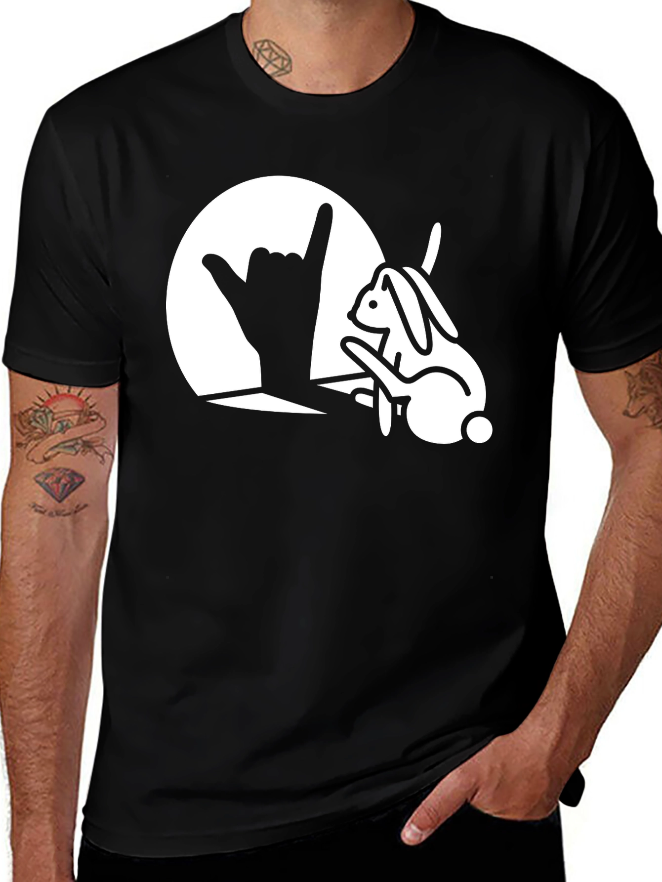 Hang Loose Rabbit Graphic T-Shirt - Black