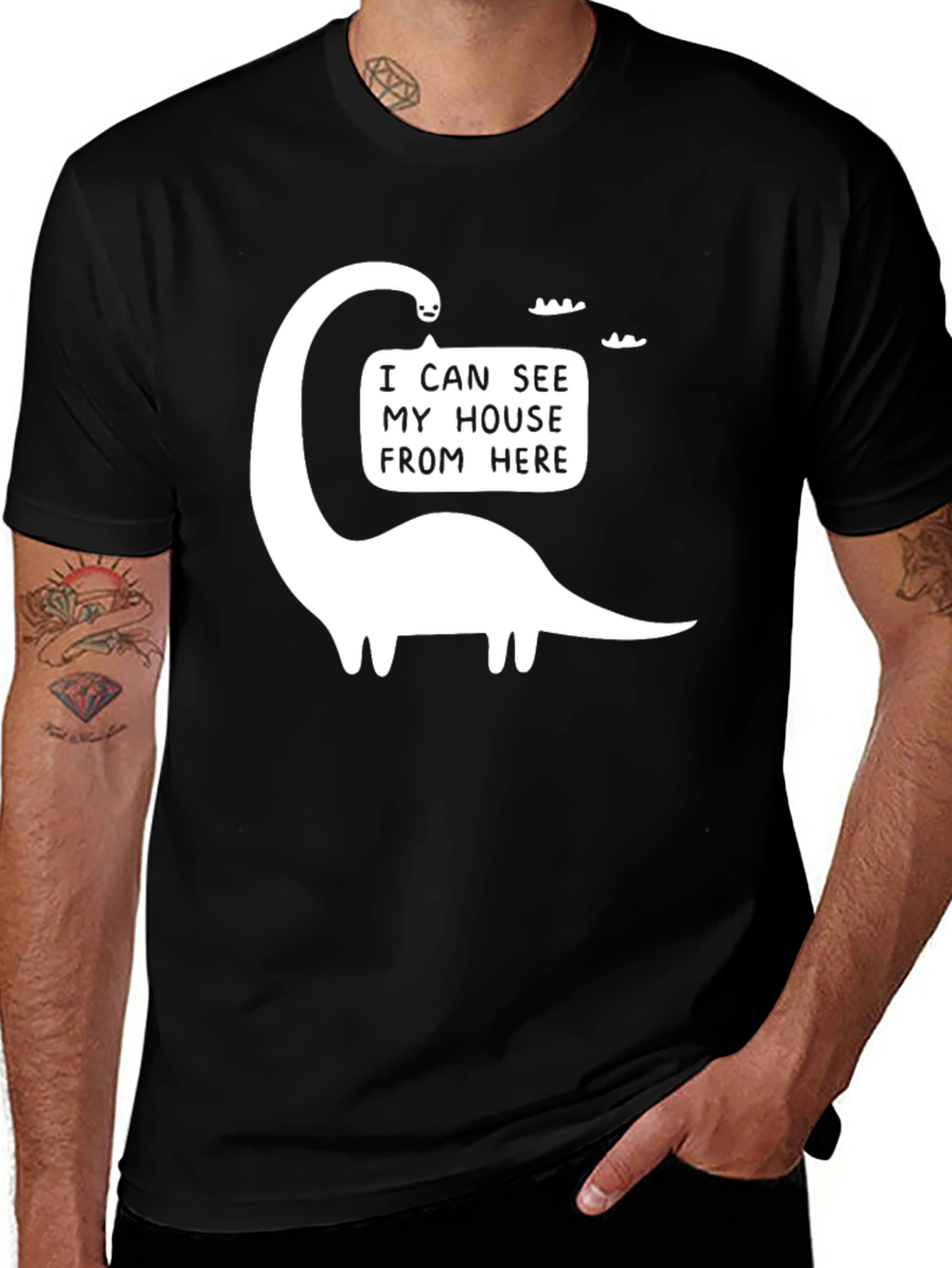 Variant 11 of Dino House View T-Shirt - Black Funny Graphic Tee