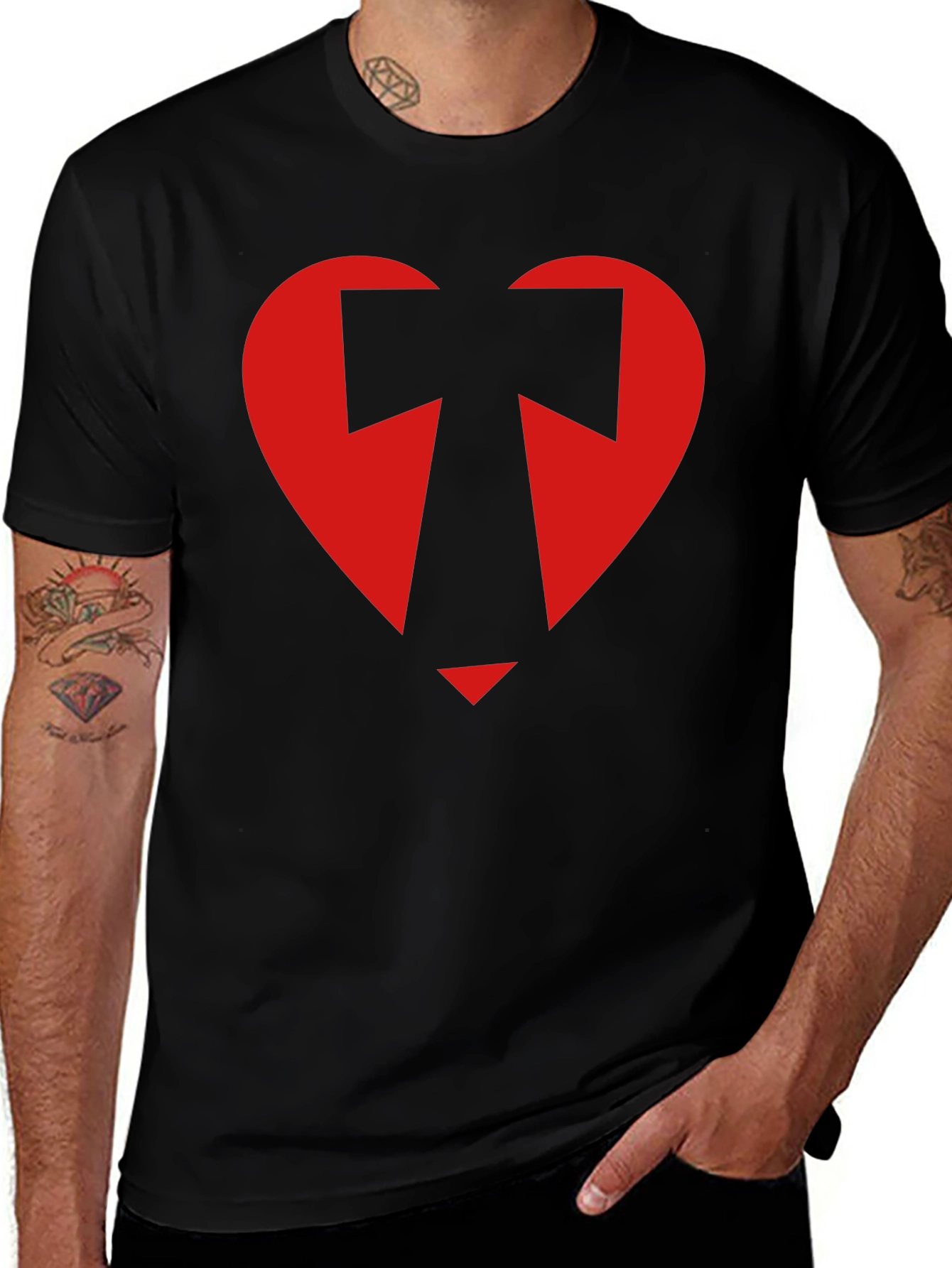 Variant 2 of Geometric Heart Graphic Tee - Black