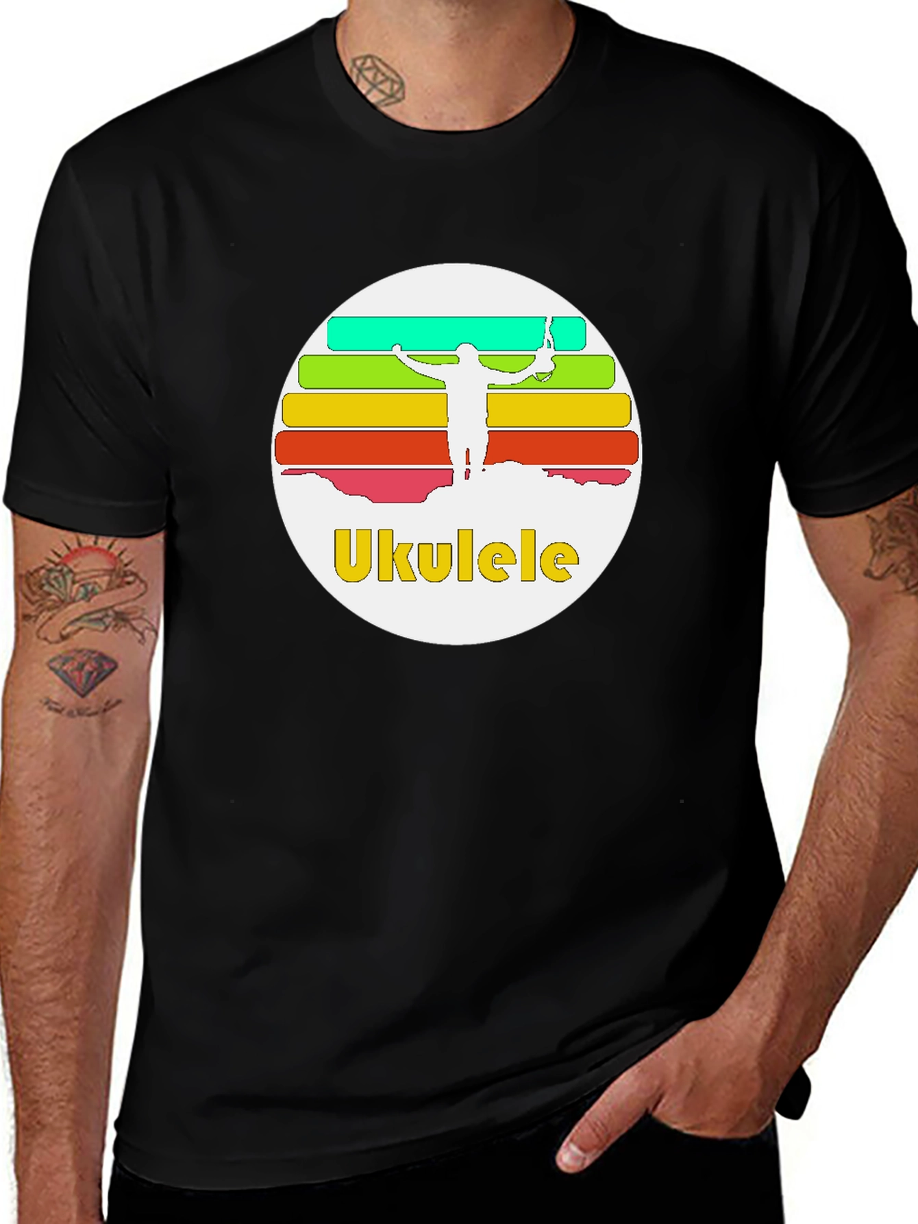 Variant 14 of Ukulele Sunset T-Shirt - Retro Style Black Tee