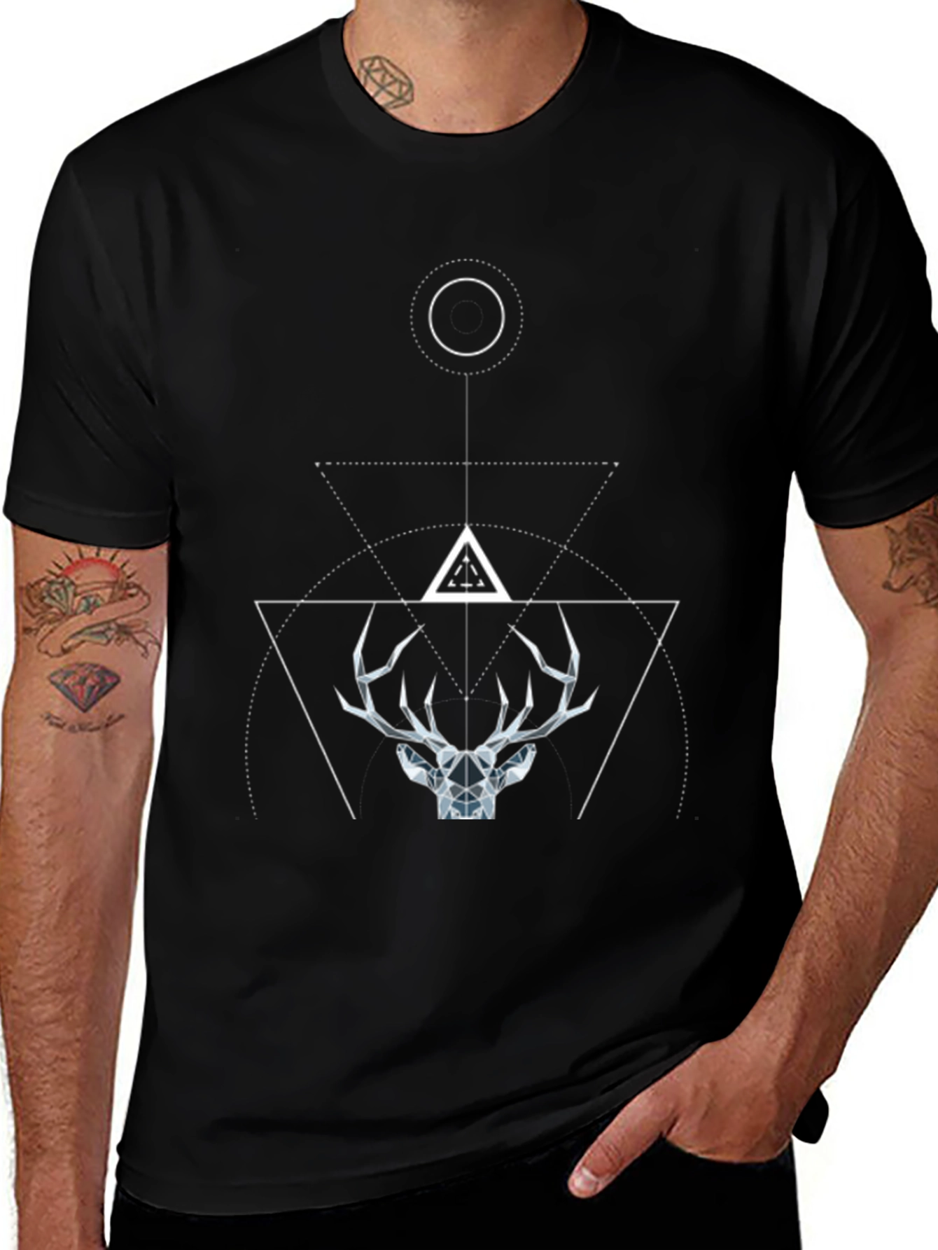 Variant 2 of Geometric Deer Graphic Tee - Modern Black T-Shirt
