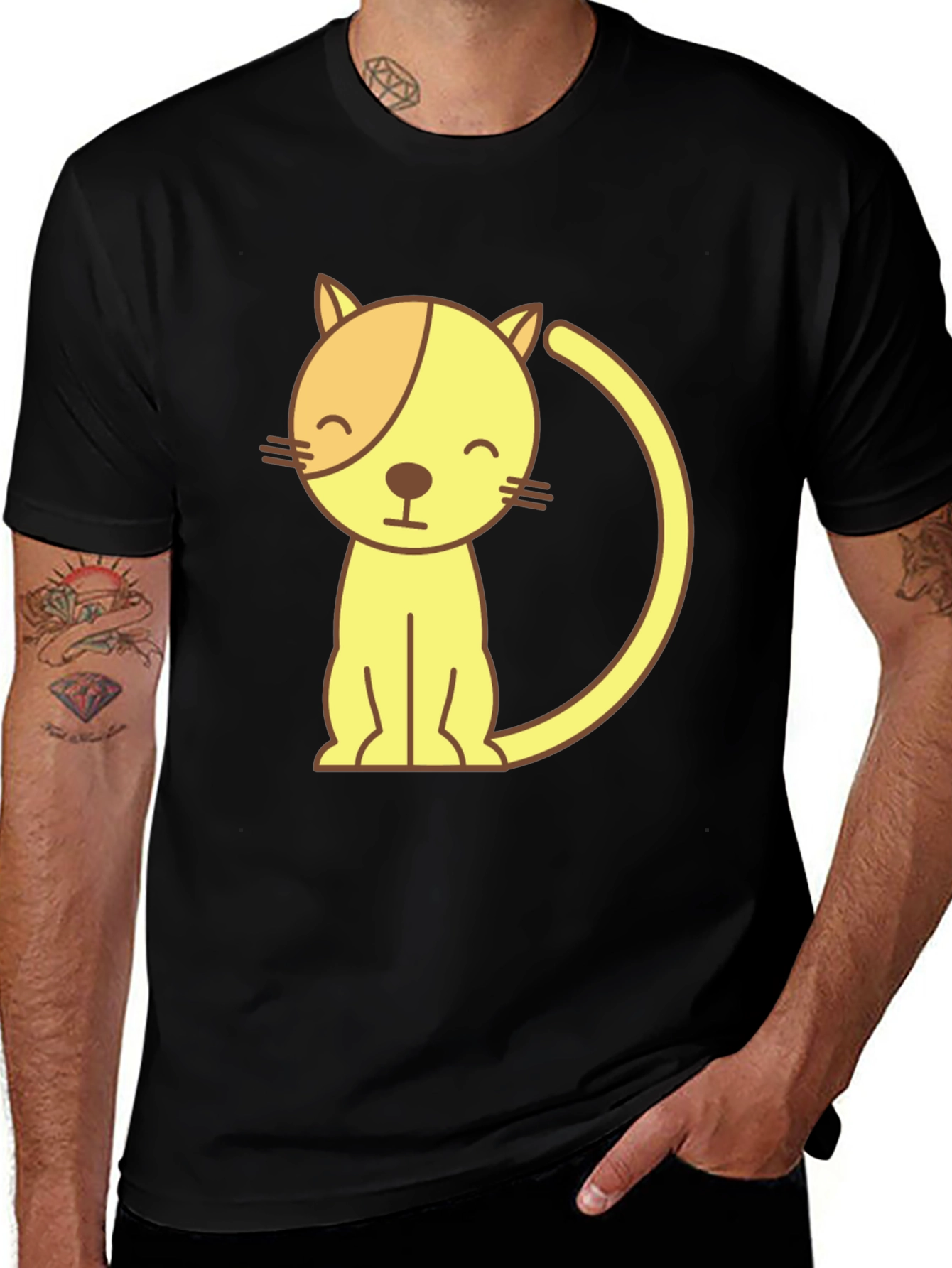 Variant 6 of Cute Cartoon Cat T-Shirt - Black Cotton Blend Tee