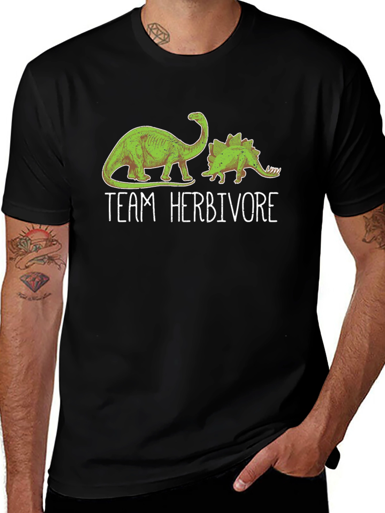 Team Herbivore Dinosaur Graphic Black T-Shirt