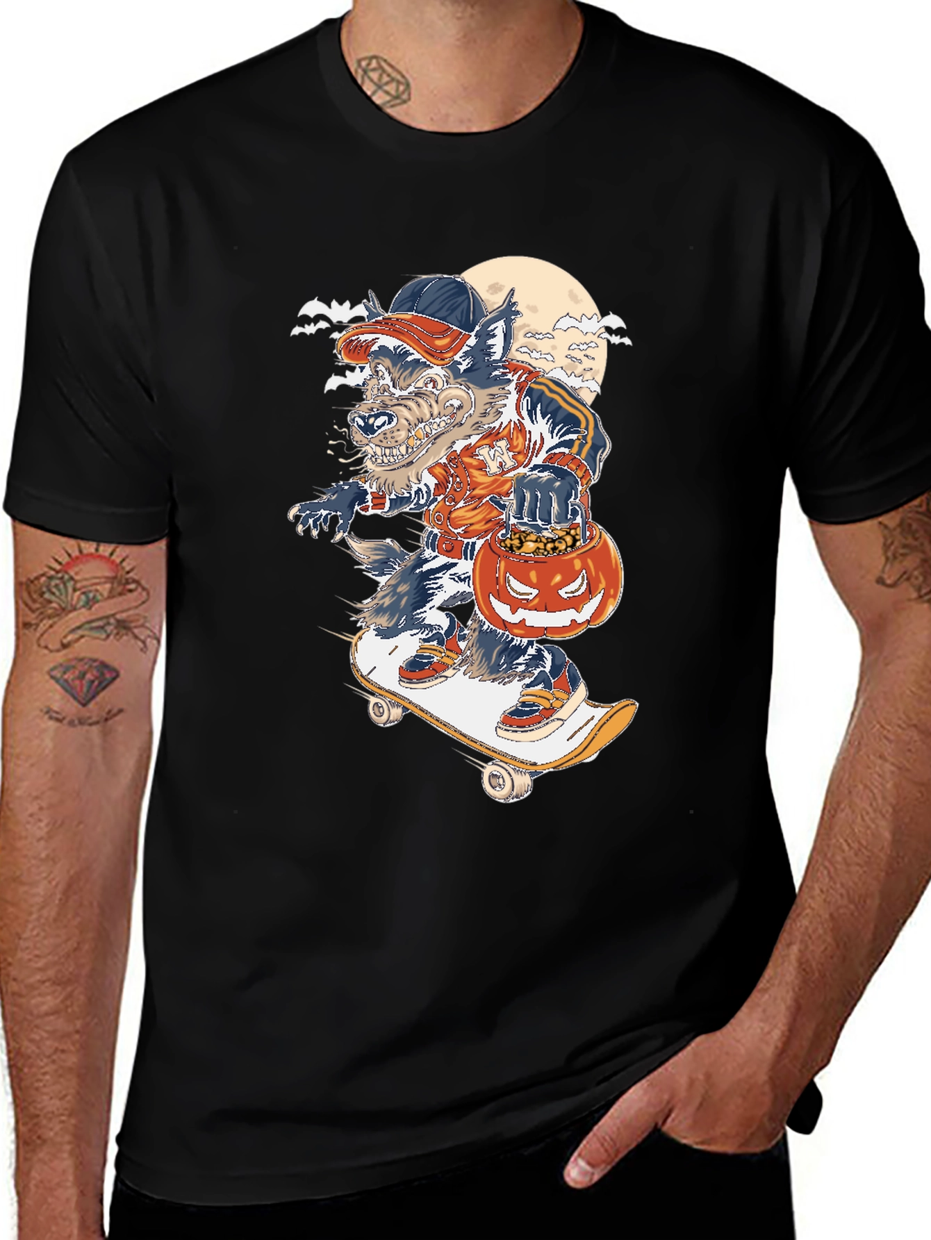 Skateboarding Werewolf Graphic T-Shirt