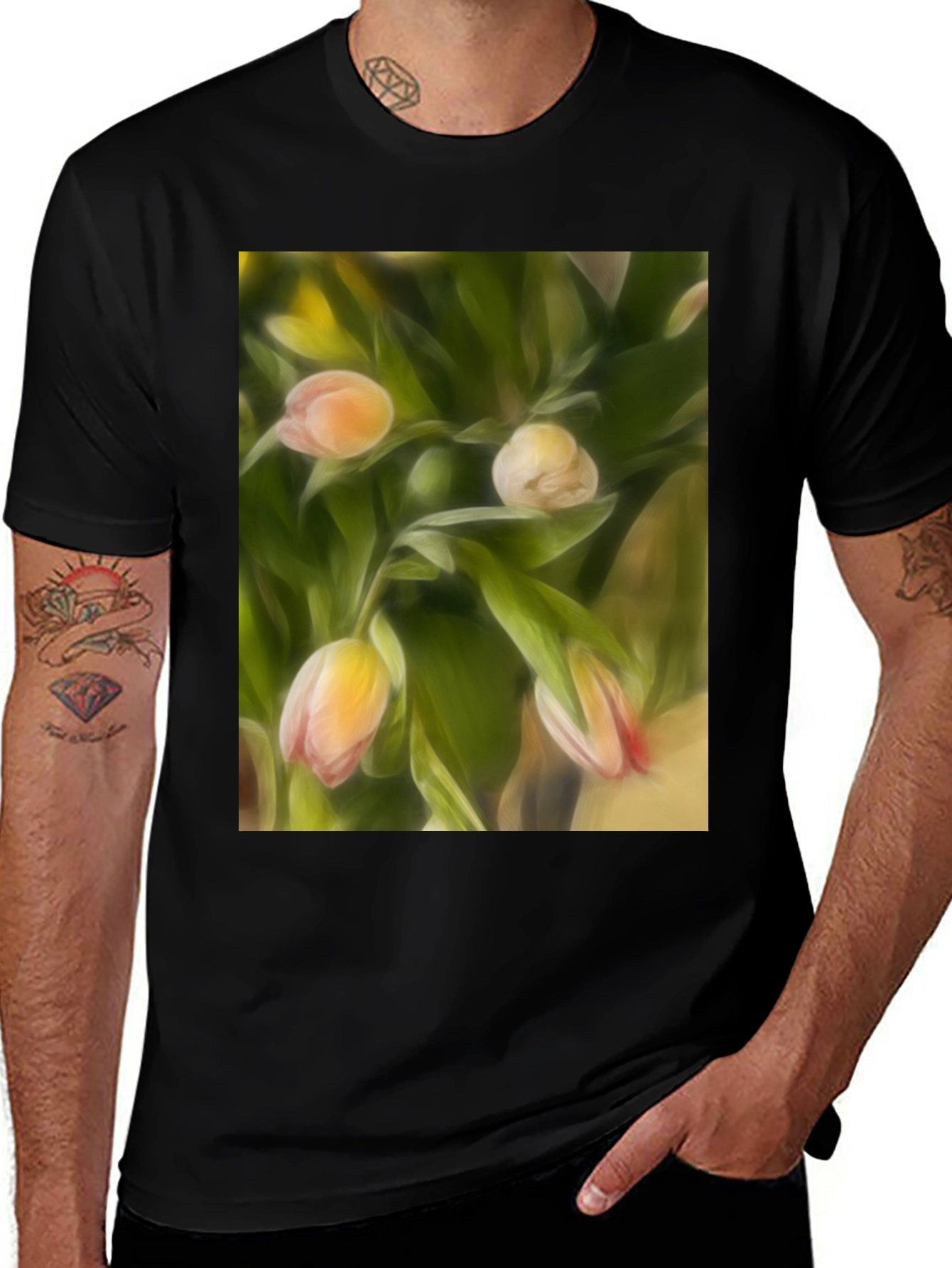 Variant 10 of Floral Print Graphic Tee - Artistic Tulip Design