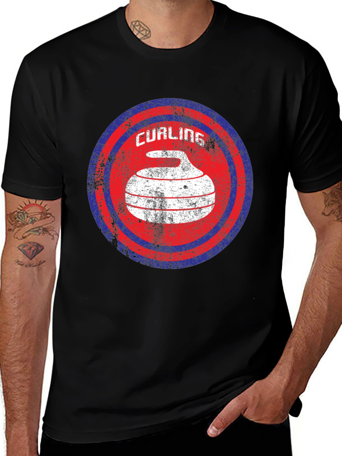 Variant 21 of Distressed Curling Stone Graphic T-Shirt