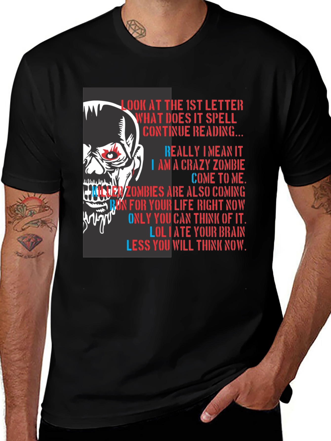 Zombie Letter Graphic T-Shirt - Read If You Dare!