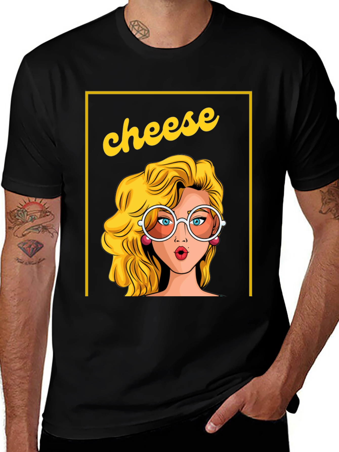 Variant 15 of Retro 'Cheese' Graphic Tee - Unisex Black T-Shirt