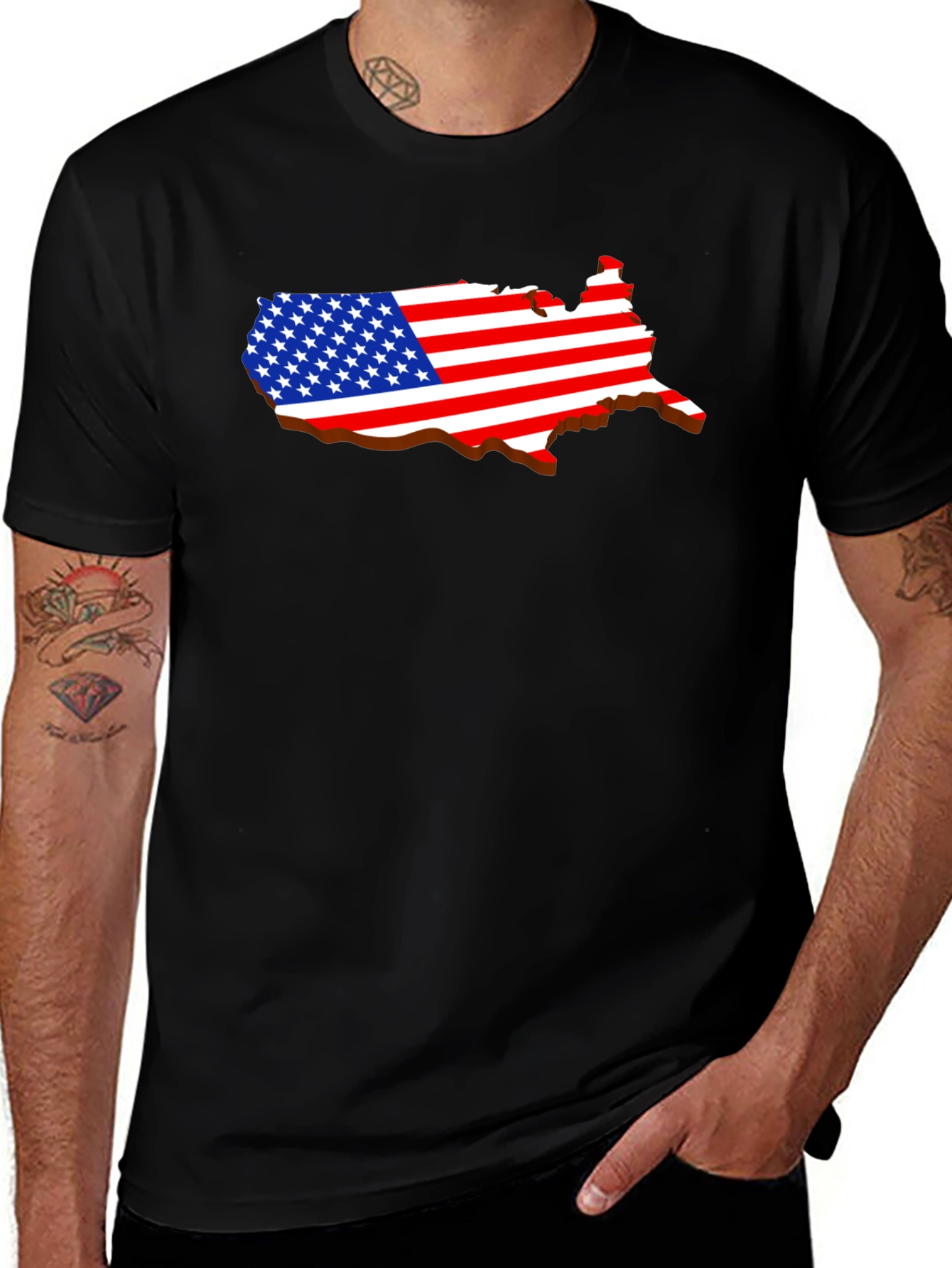USA Flag Map T-Shirt - Patriotic Black Tee