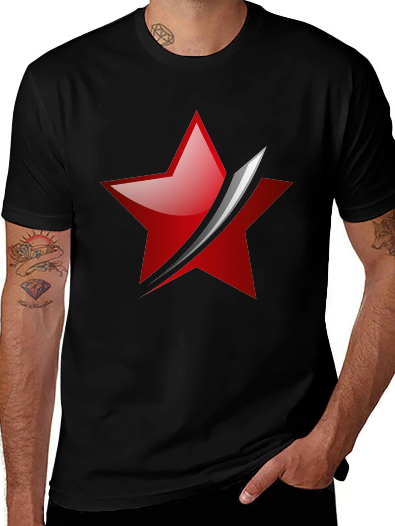 Variant 12 of Red Star Slash Graphic Tee - Men's Black T-Shirt
