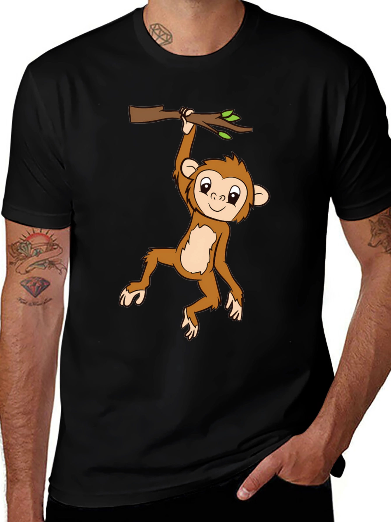 Variant 12 of Monkey Hanging from Branch Black T-Shirt