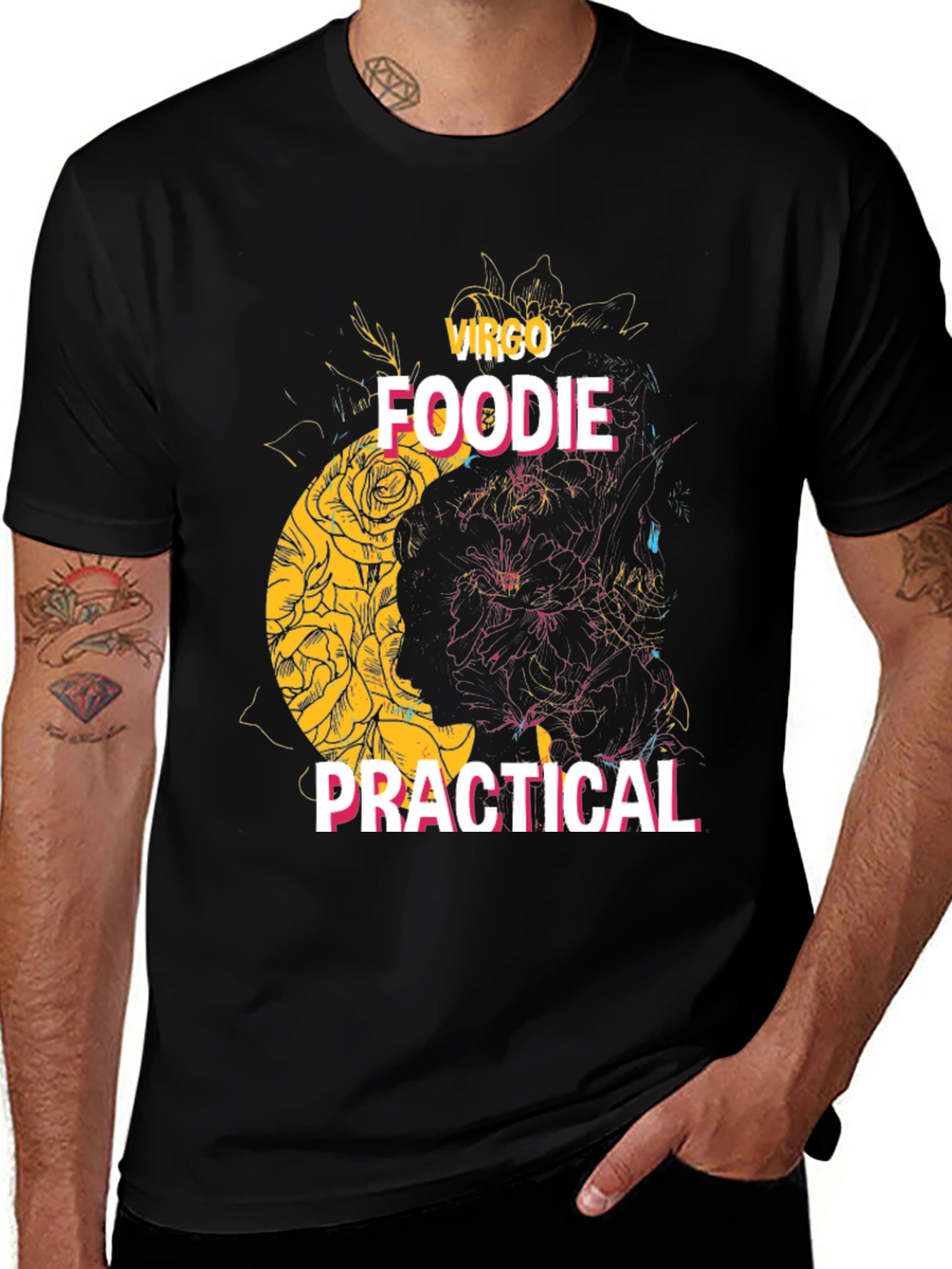 Virgo Zodiac Sign Foodie Practical Black T-Shirt