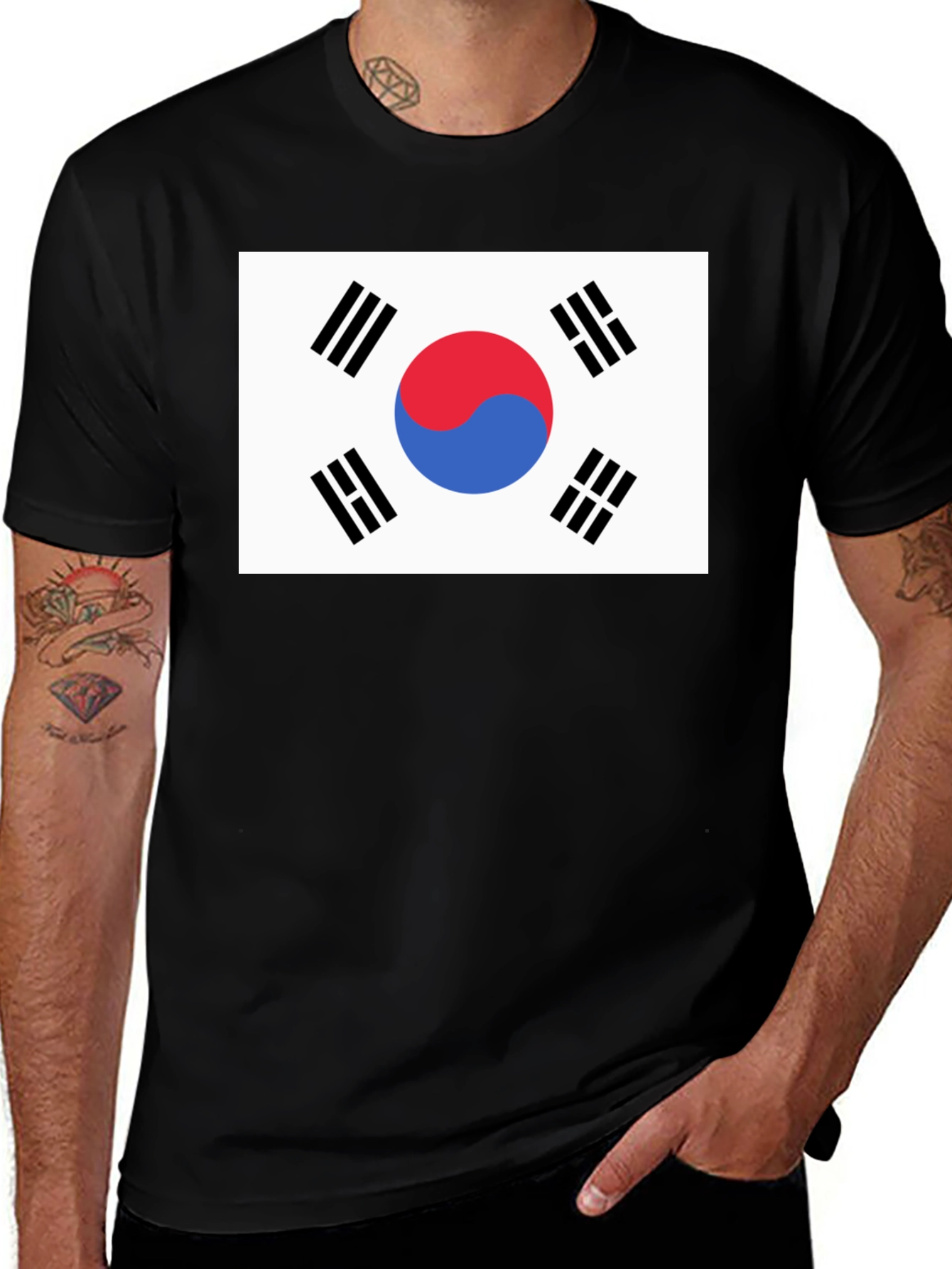 South Korea Flag Graphic Tee - Black Cotton T-Shirt
