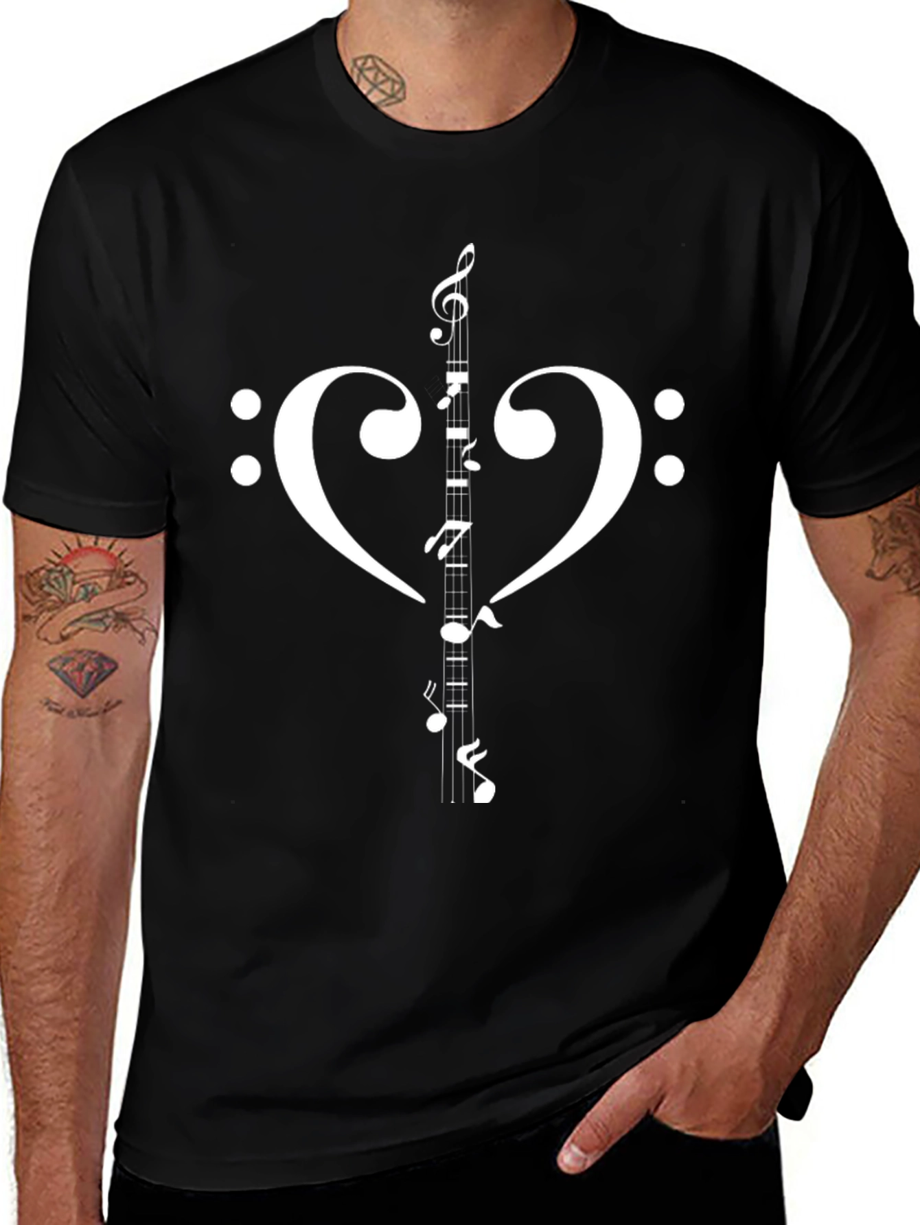 Variant 27 of Musical Heart T-Shirt - Music Note Clef Design