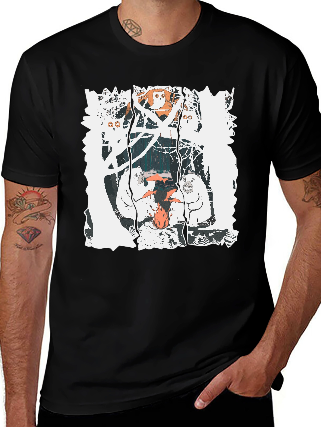 Variant 4 of Bear Graphic Print Crew Neck T-Shirt